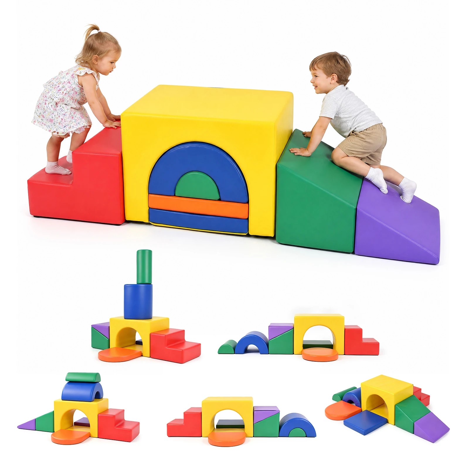 1 Advwin 7-Piece Kids Foam Blocks Play Set Toddler Play Couch Modular Climb & Crawl Floor Playset w/Anti-Slip Base - Multi, 1 of 6