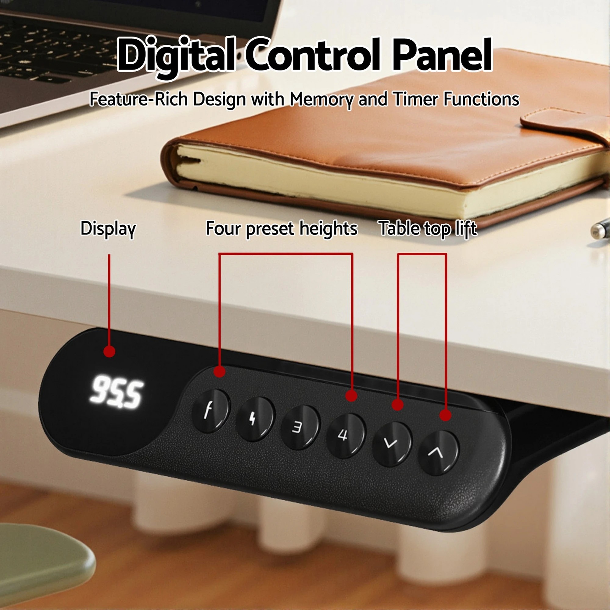 4 Artiss L-Shape Standing Desk Sit Stand Up Height Adjustable Electric Motorised - White, 4 of 8