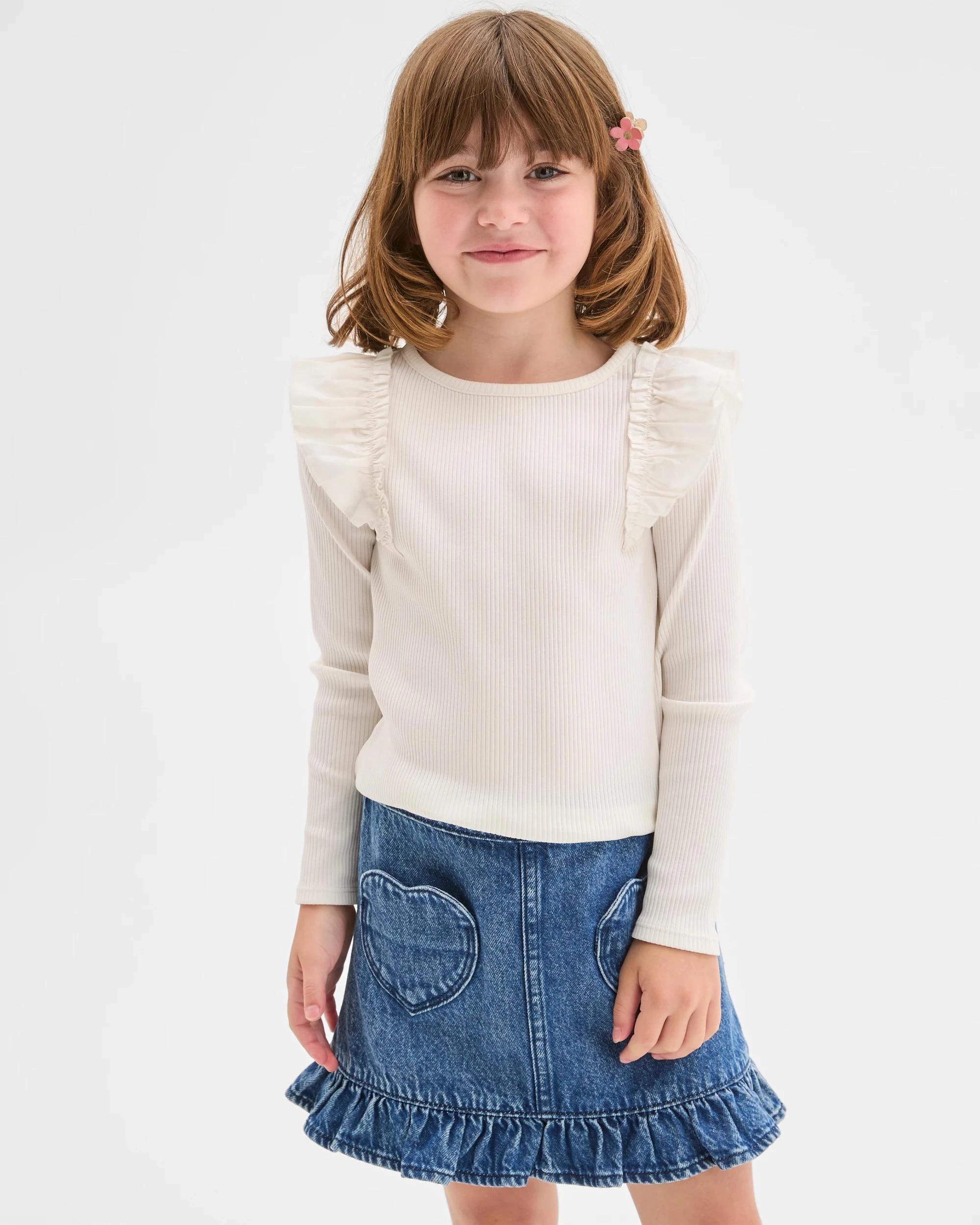 1 Target Kids Australian Cotton Long Sleeve Ribbed Fashion T-Shirt SOLID WHITE, 1 of 3