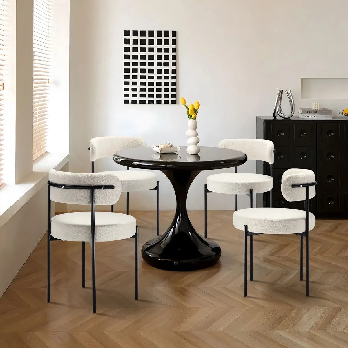 4 Ausway 2pcs Dining Chair Set Round Upholstered Boucle, 4 of 5