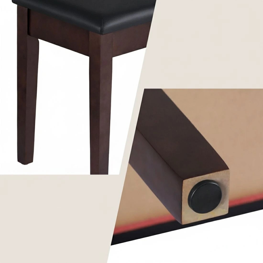 6 Alpha Piano Bench Stool with Storage Wooden PU Leather - Black, 6 of 7
