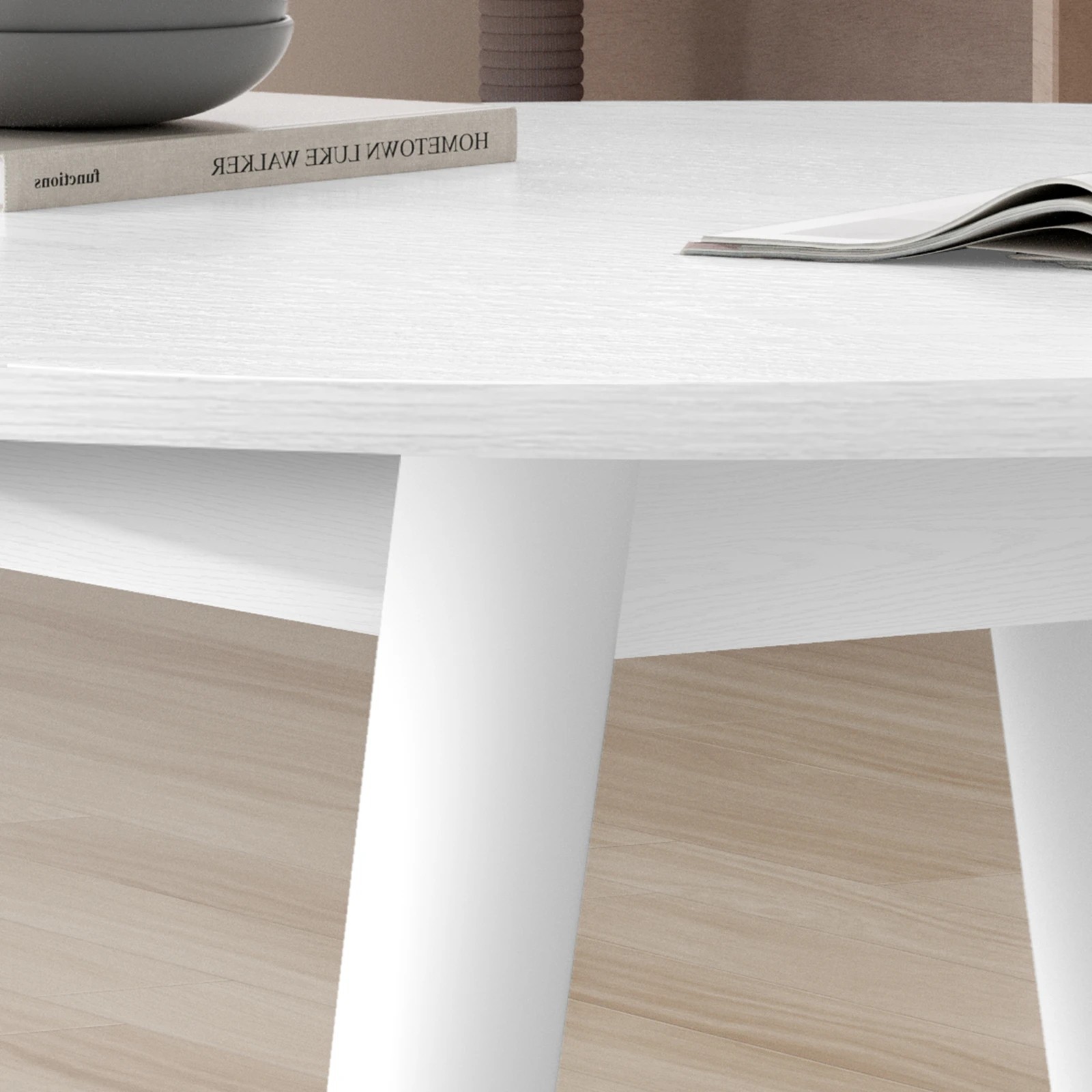 8 Alfordson Coffee Table Modern Round Table Sturdy Wooden Legs Living Room - White, 8 of 10