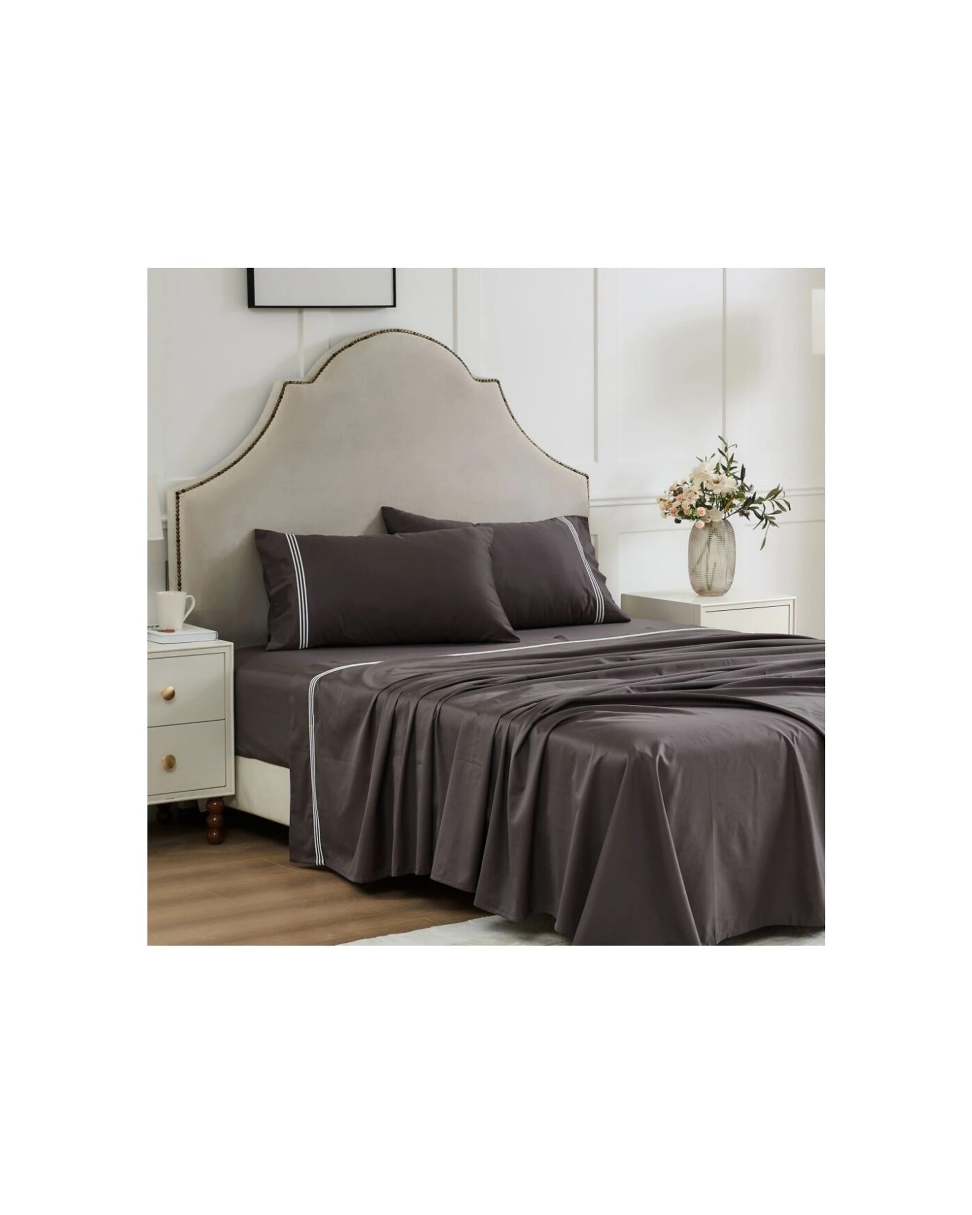 2 Grosvenor House 500TC Egyptian Cotton Hotel Embroidered Bed Bedding Sheet Set - Queen Bed - Charcoal, 2 of 8