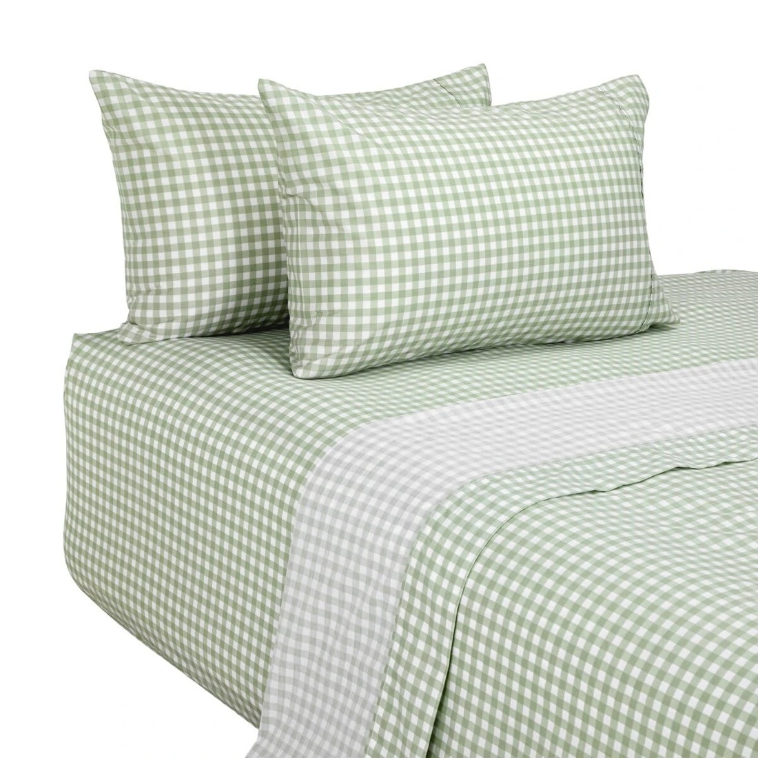 5 250 Thread Count Gingham Cotton Sheet Set - Double Bed, Sage, 5 of 7