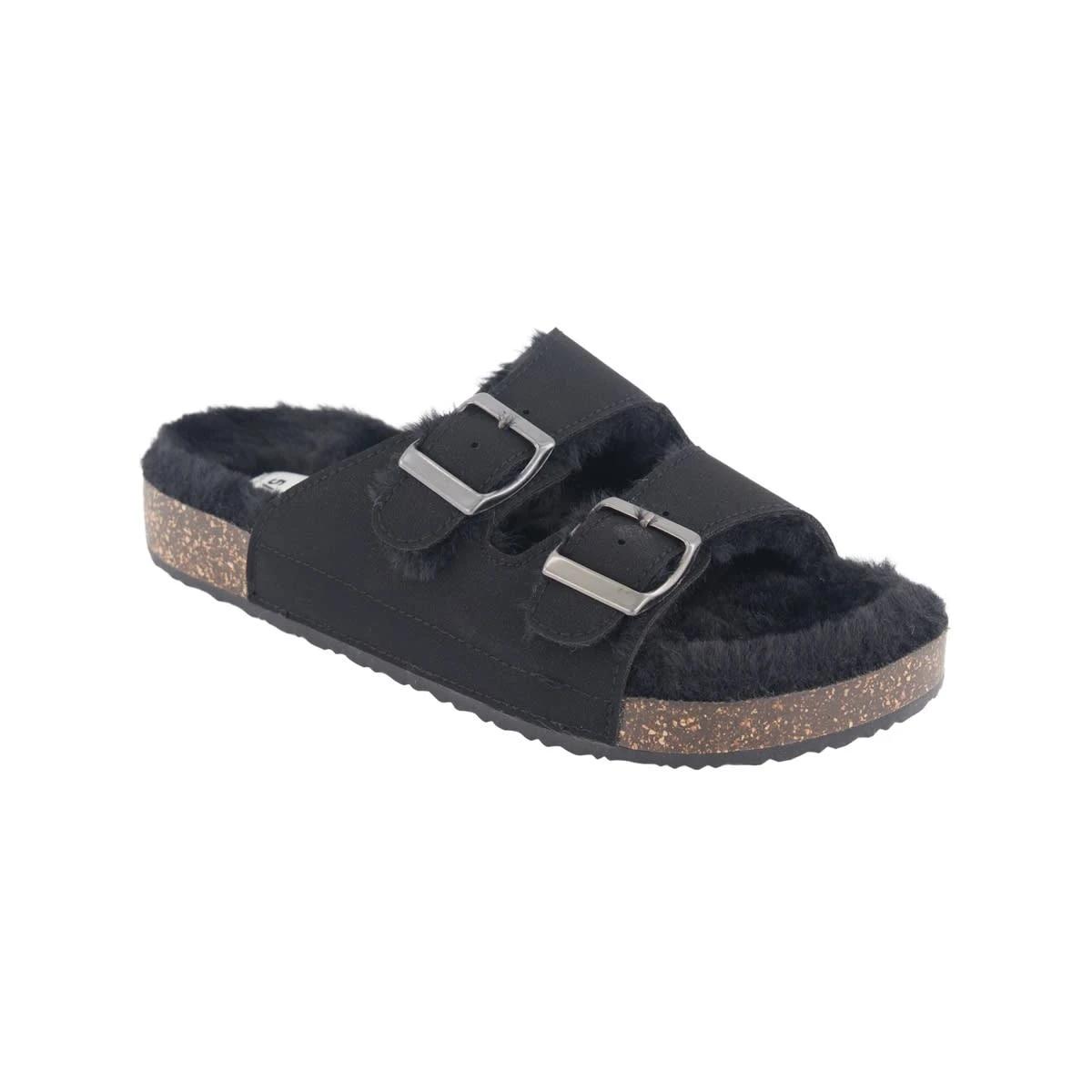 1 Lined Two Band Footbed Slides BLACK, 1 of 3