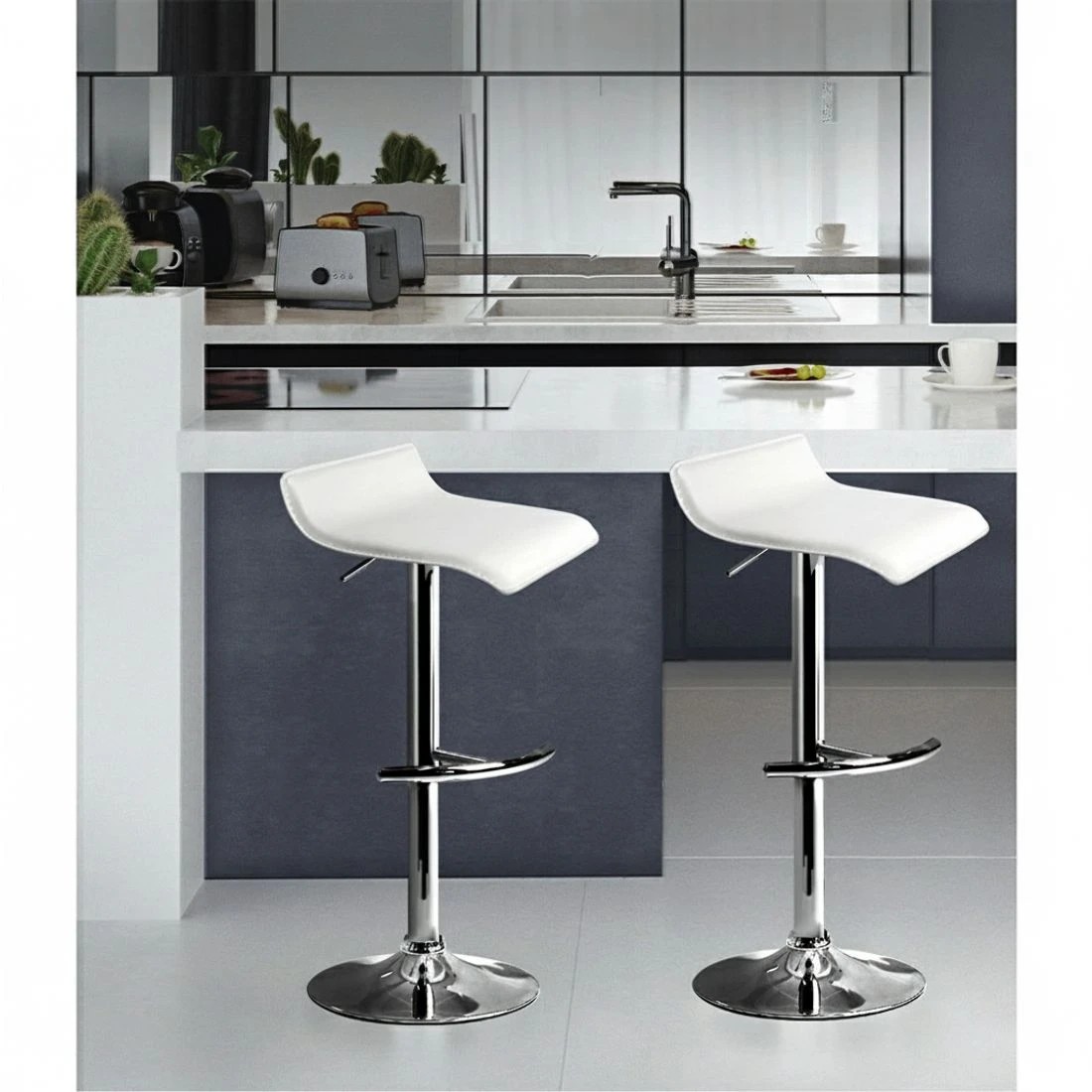 3 Artiss 2x Bar Stools Adjustable Gas Lift Chairs - White, 3 of 8