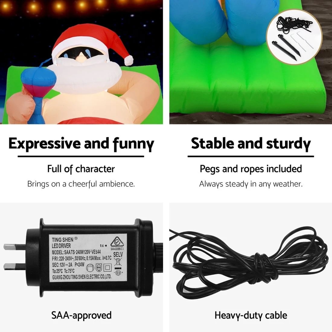 6 Jingle Jollys Christmas Inflatable Santa Bench 1.8M LED Illuminated Decorations - Multi, 6 of 6