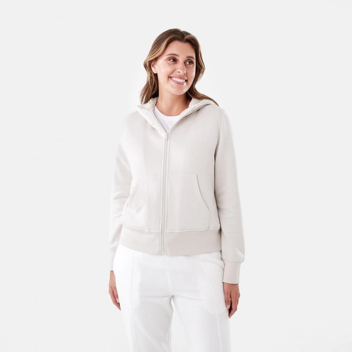 2 Long Sleeve Sherpa Zip Through Hoodie Nat Beige, 2 of 7