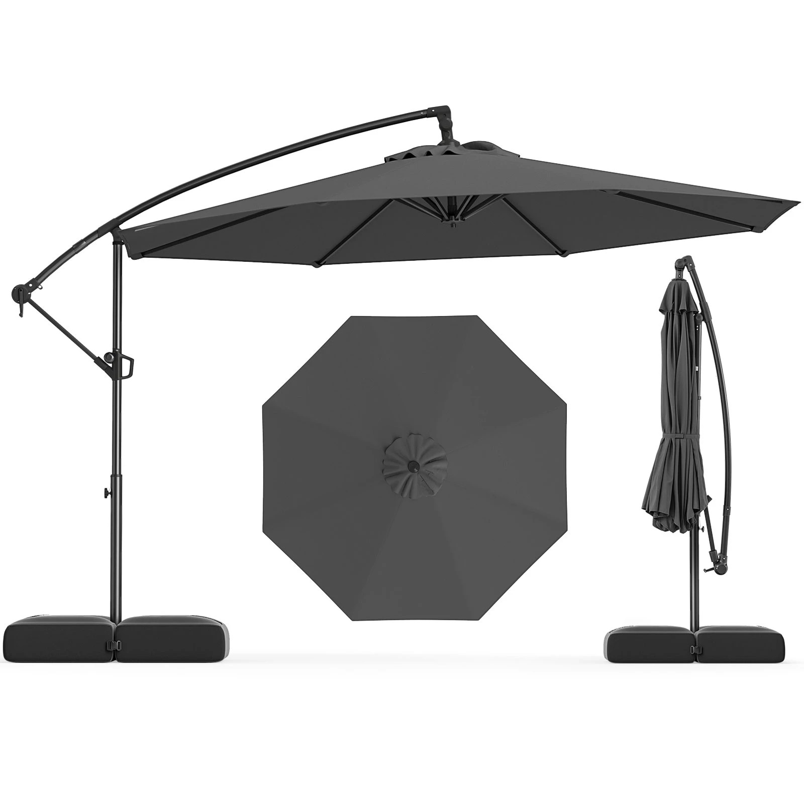 1 Costway 3M Outdoor Offset Umbrella Cantilever w/Base, 1 of 6