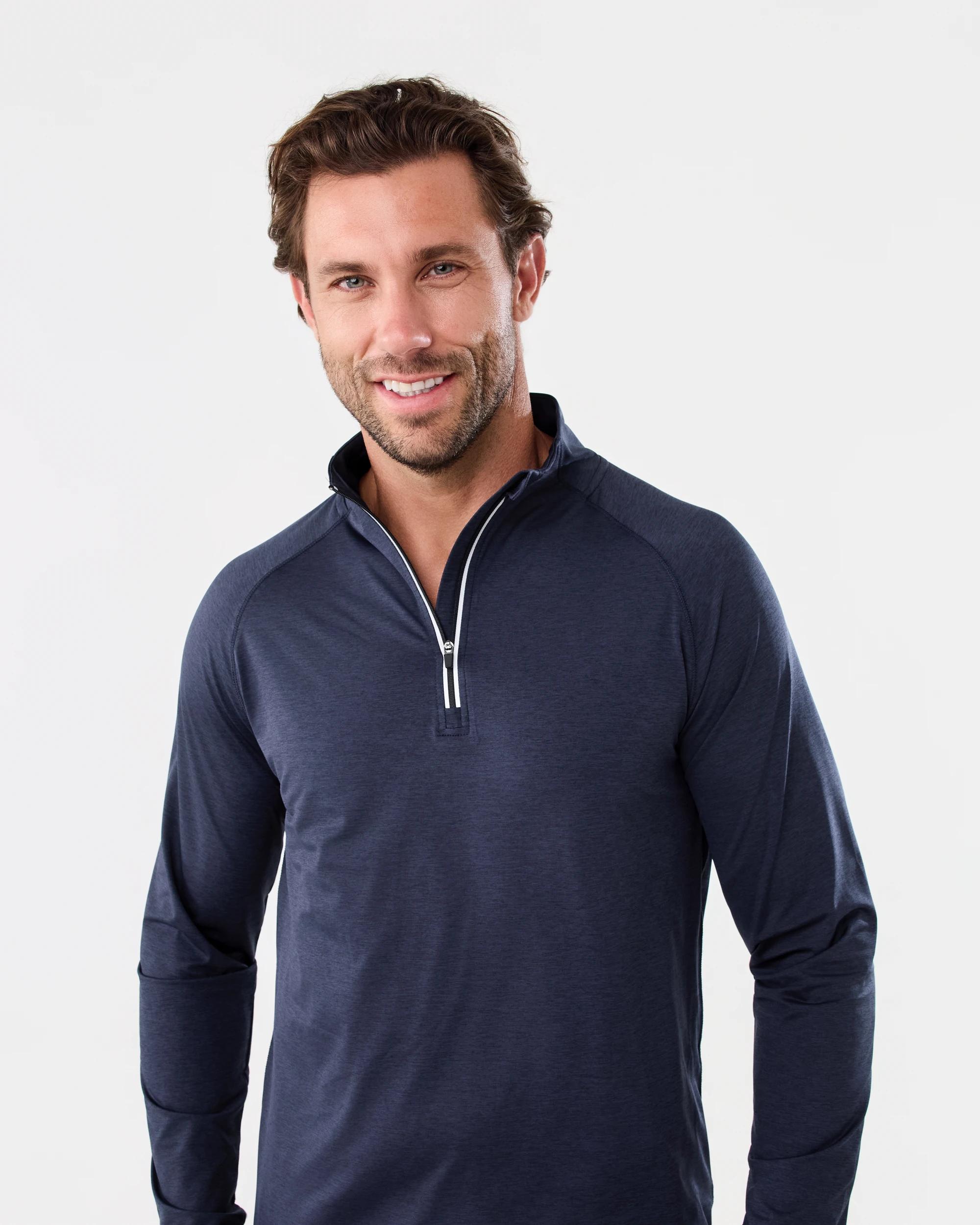 4 Active Mens 1/4 Zip Training Long Sleeve T-shirt Navy Marle, 4 of 5
