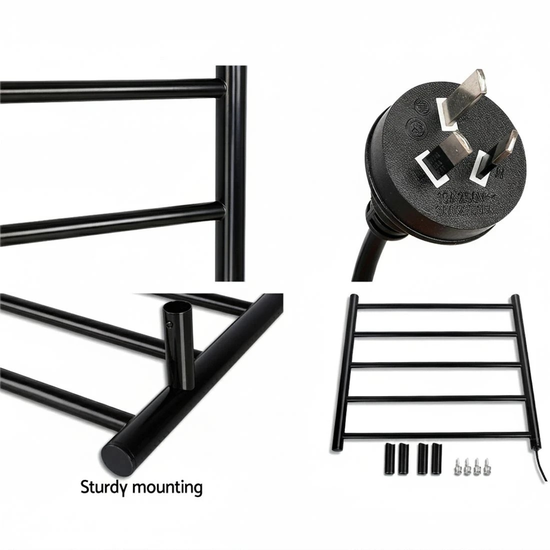 5 Devanti Electric Heated Towel Rail Rack 5 Bars Wall Mounted Clothes Dry - Black, 5 of 7