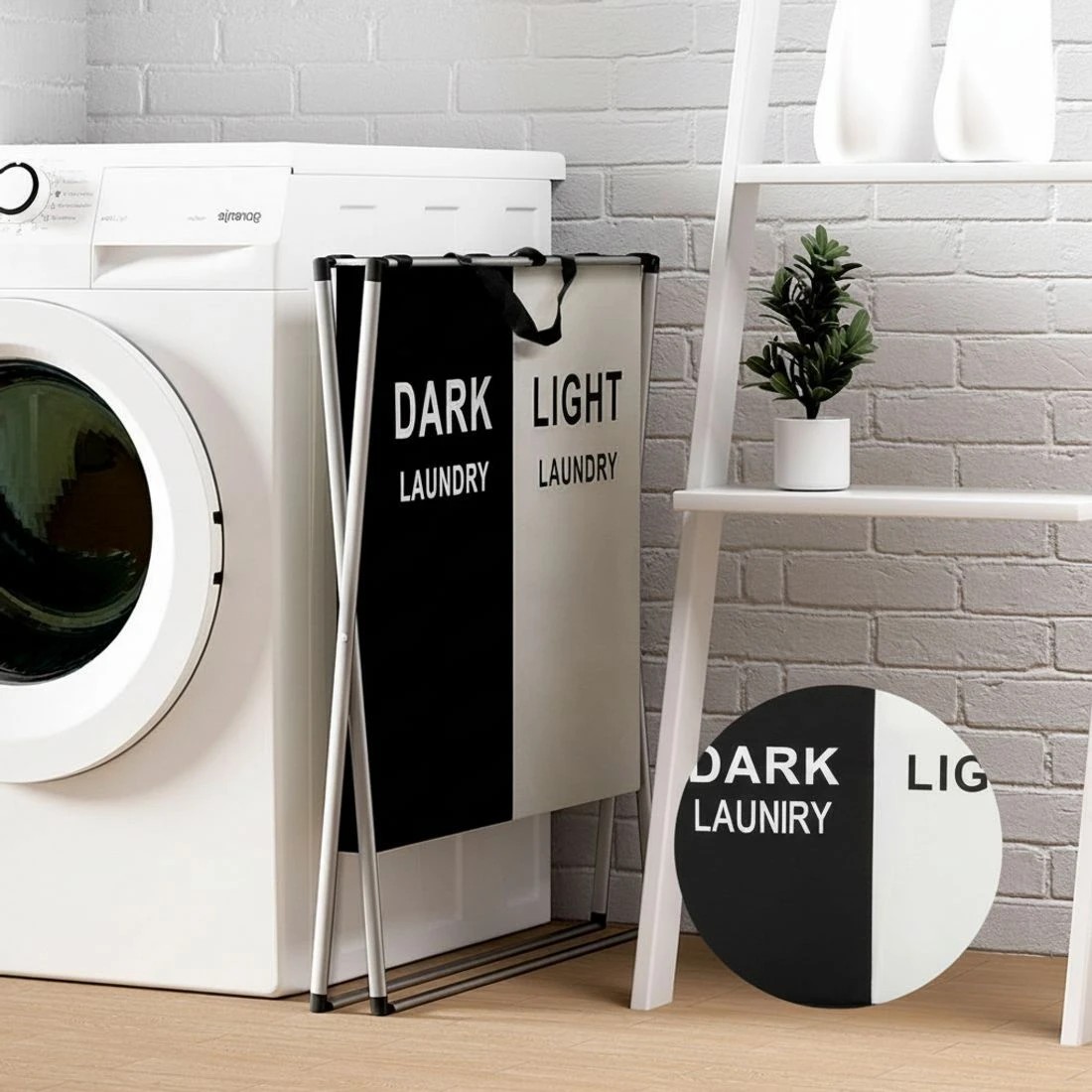 5 Artiss Laundry Basket Hamper Large Foldable Washing Clothes Storage 2 Sections - Black, 5 of 5