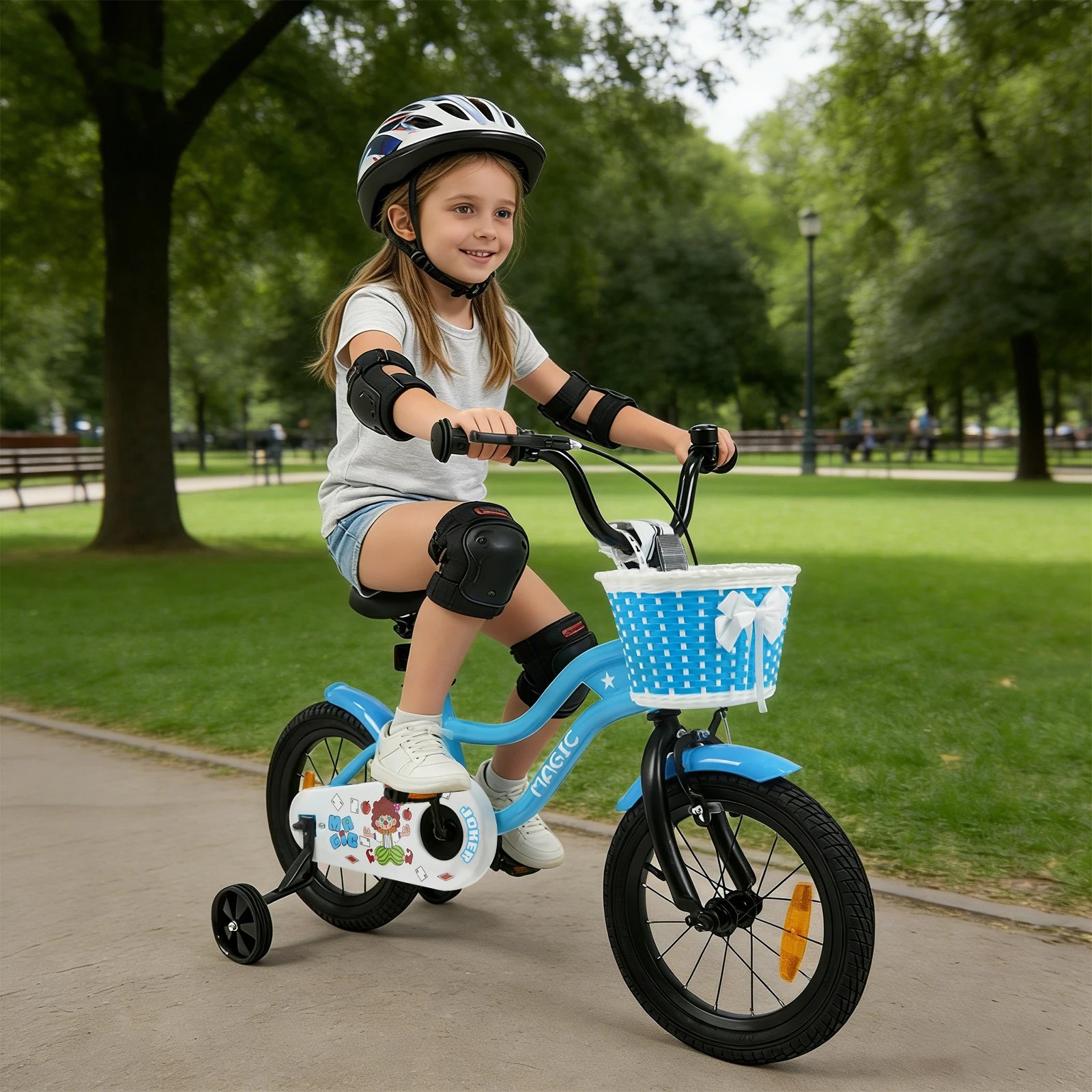 3 Costway 35cm Kid Bicycle Dual Brake Balance Bike Ride on w/Training Wheels Adjustable Seat - Blue, 3 of 3