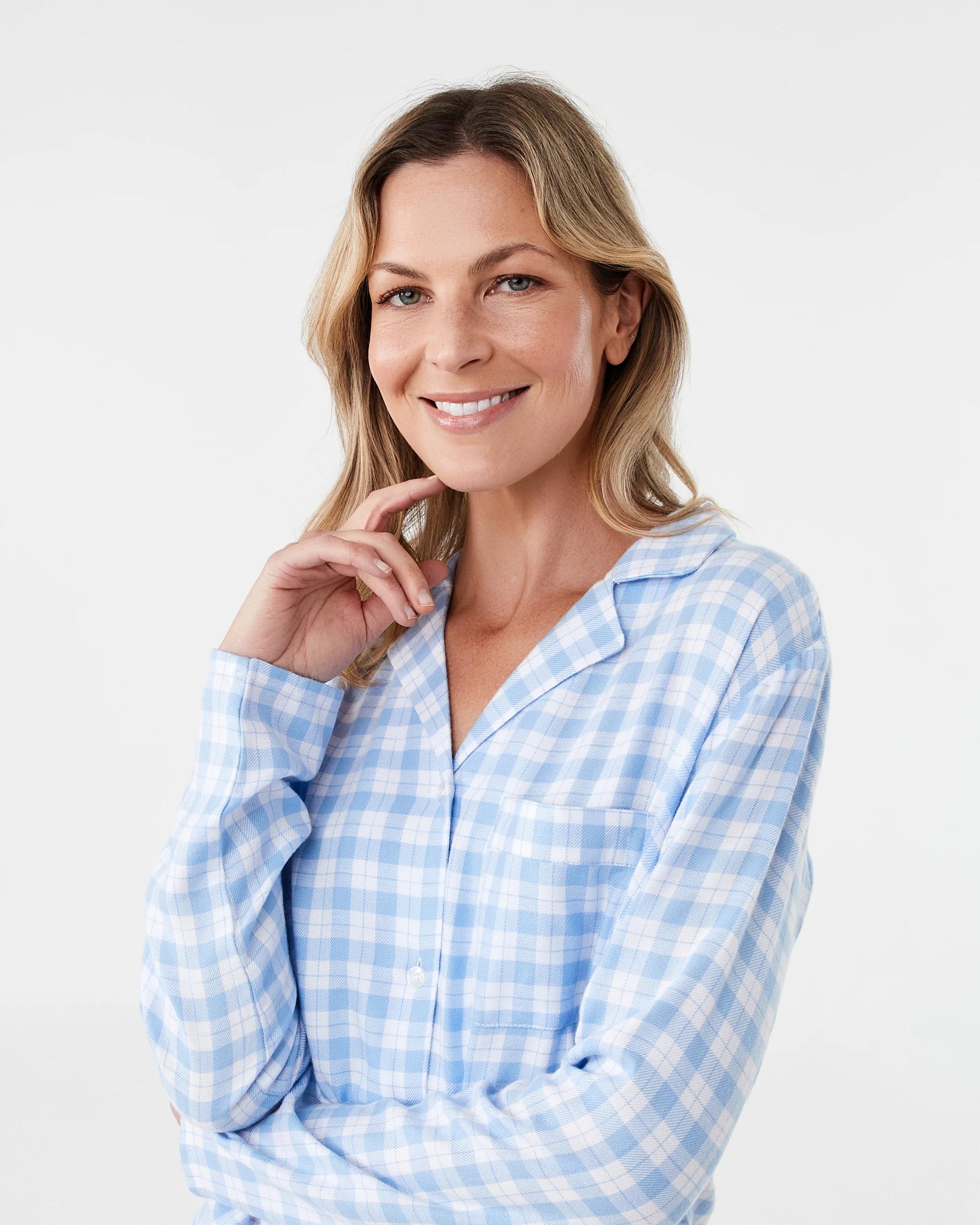 4 Long Sleeve Flannel Nightie Blue Chk, 4 of 8