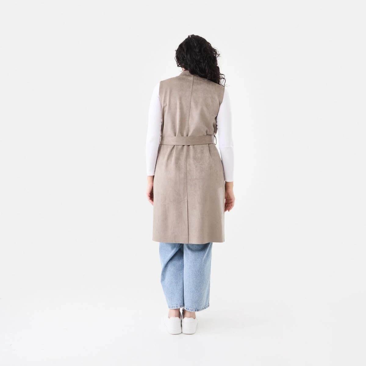 3 Sleeveless Suedette Trench Coat Taupe Brn, 3 of 7