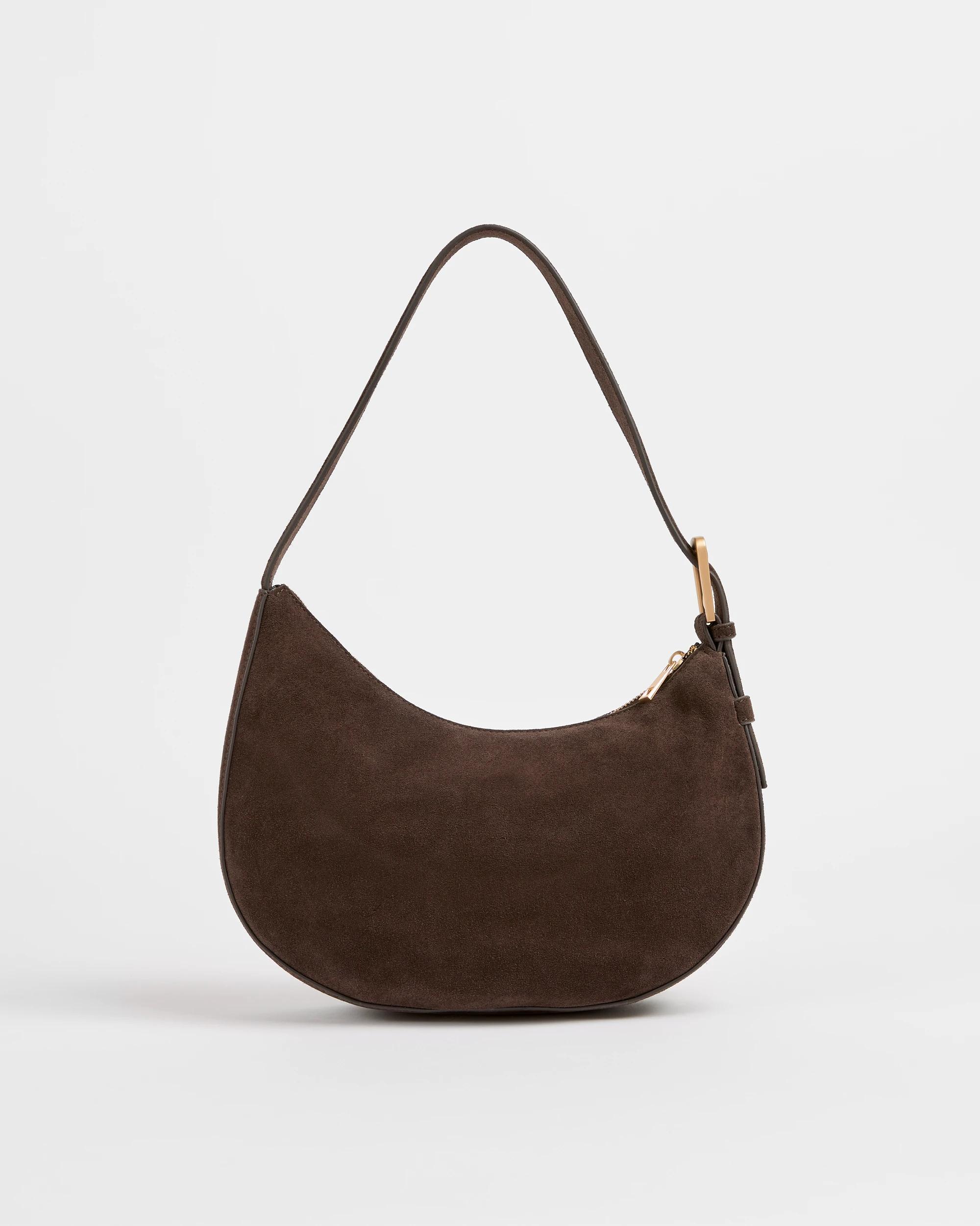1 Target Premium Suede Leather Halfmoon Shoulder Bag BITTER CHOCOLATE, 1 of 1