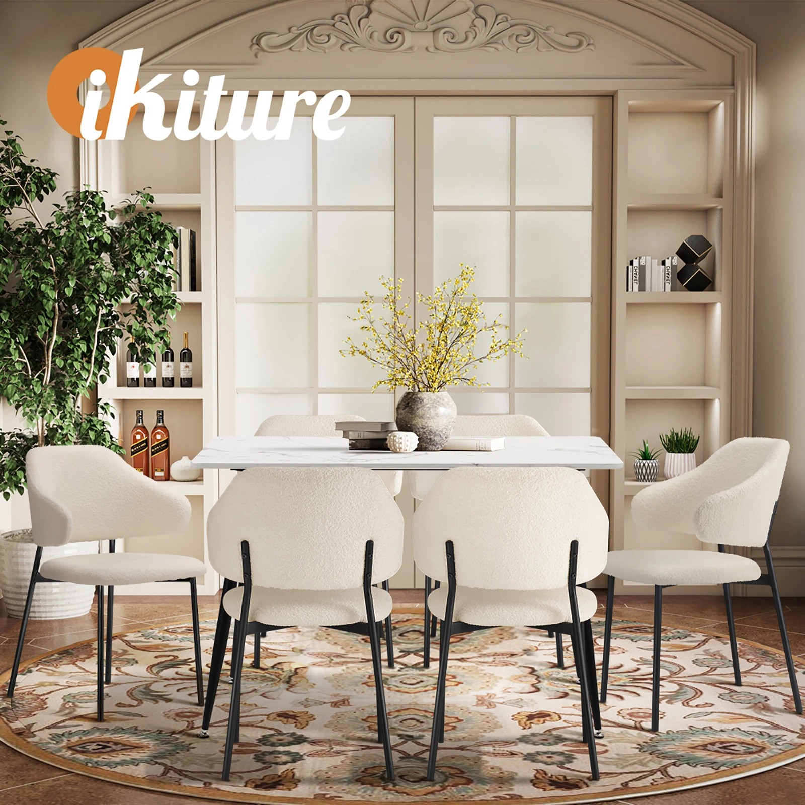 6 Oikiture 120cm Rectangle Dining Table with 6PCS Dining Chairs Sherpa - Multi, 6 of 9