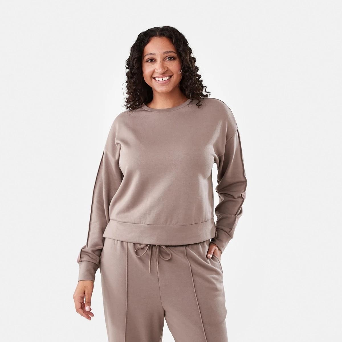 1 Soft Touch Boxy Crew Sweatshirt Taupe Brn, 1 of 6