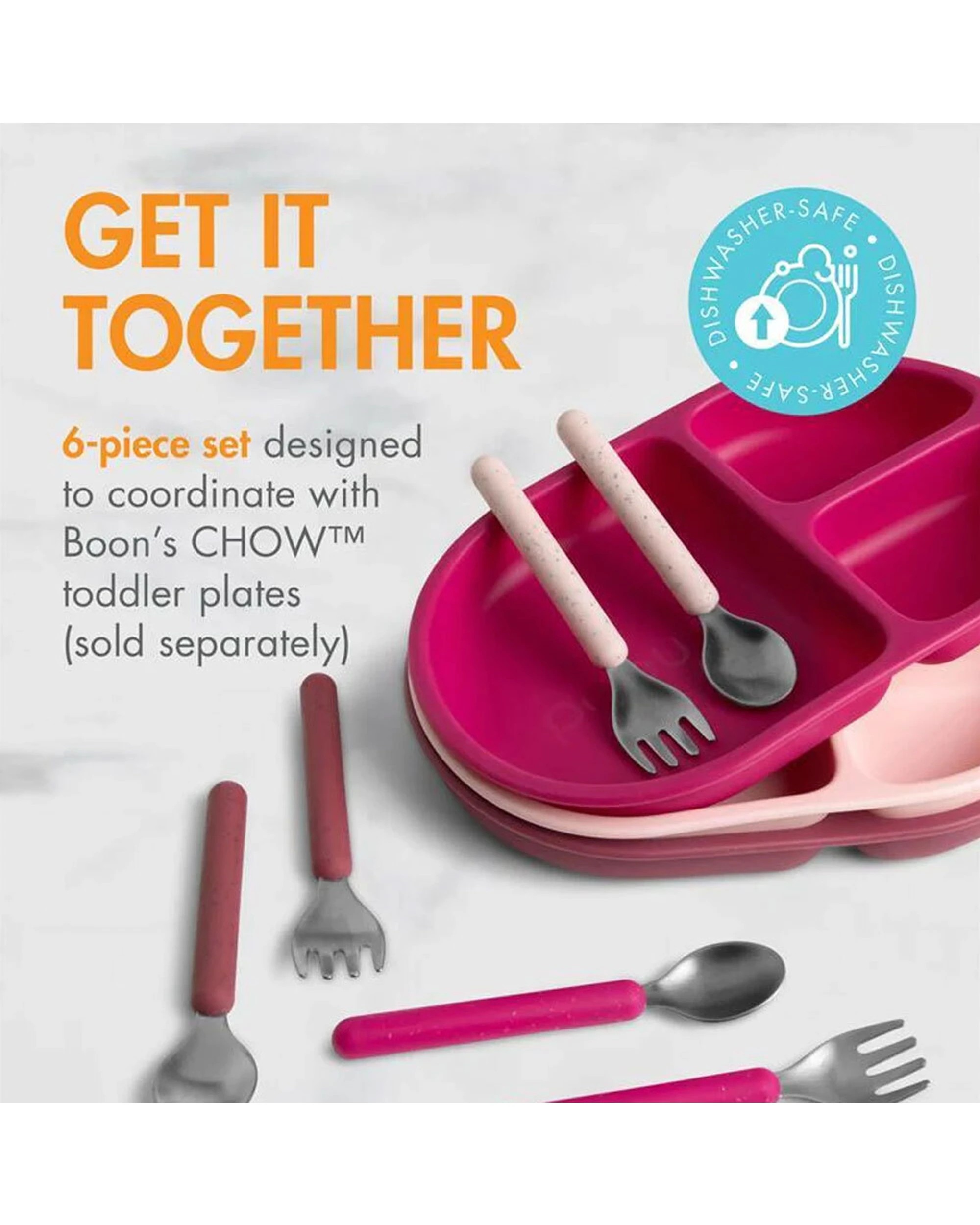 5 Boon 6pc Chow Toddler Stainless Steel Feeding Utensils Magenta Set - Multi, 5 of 5