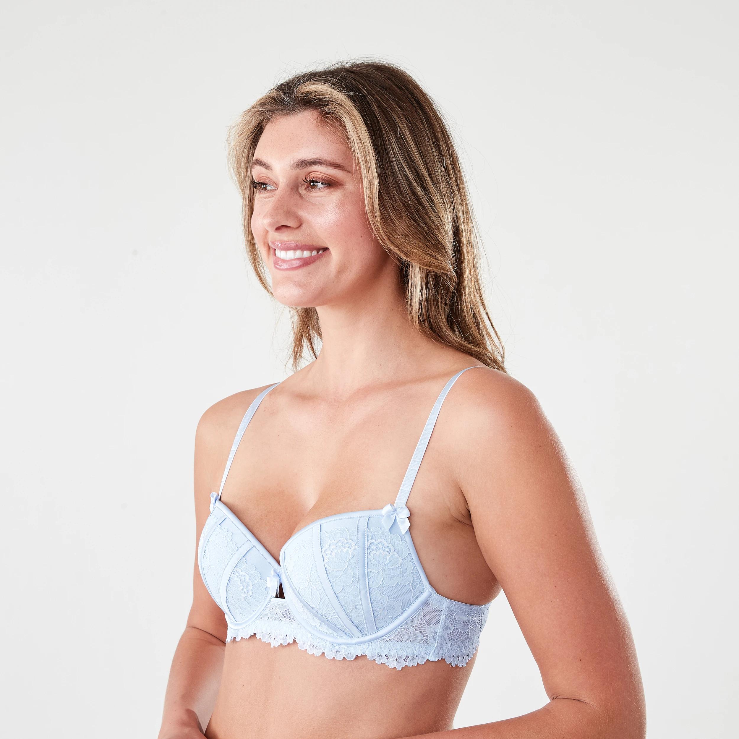 2 Co-ordinated Lace Satin Push Up Bra Halo Blue, 2 of 6