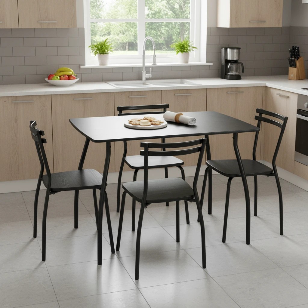 3 Costway 5PCS Modern Dining Table & Chairs Set Kitchen Furniture Cafe Home - Black, 3 of 3