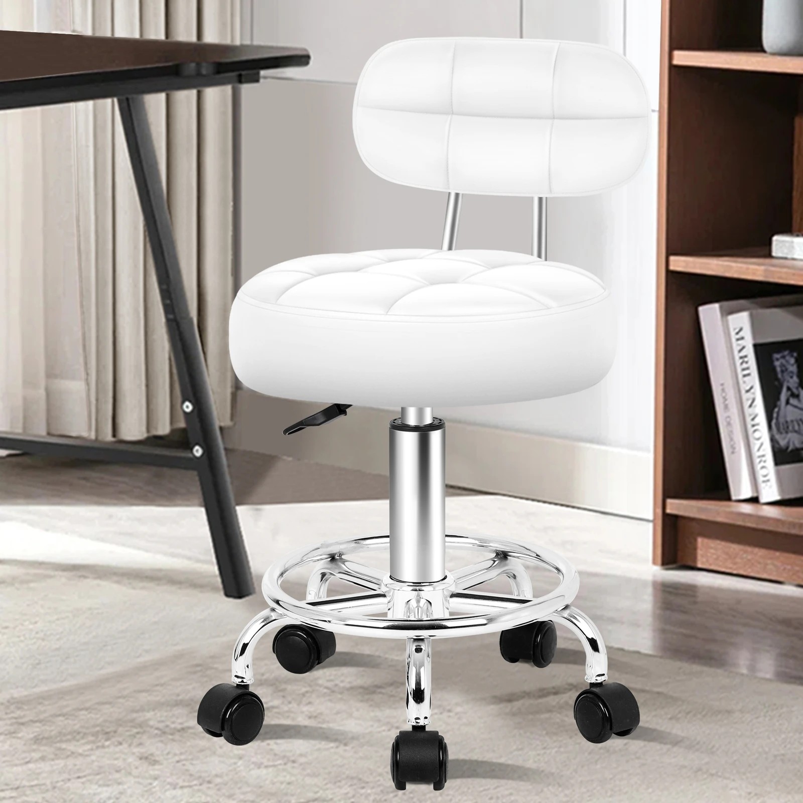 6 Alfordson 2x Salon Stool Backrest Swivel Barber Hair Dress Chair Riley - White, 6 of 10