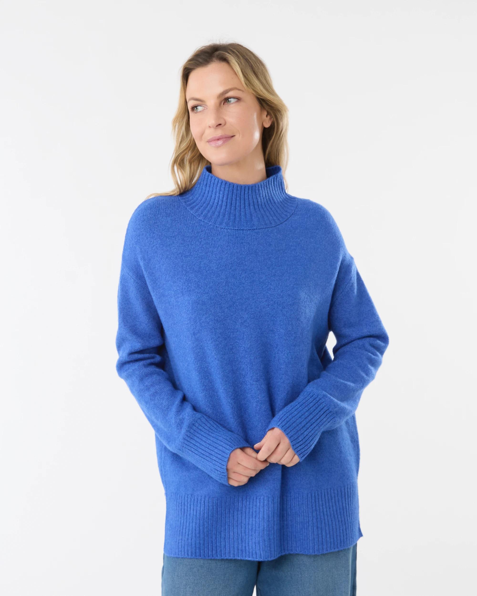 1 Funnel Split Hem Jumper Maj Blu, 1 of 6