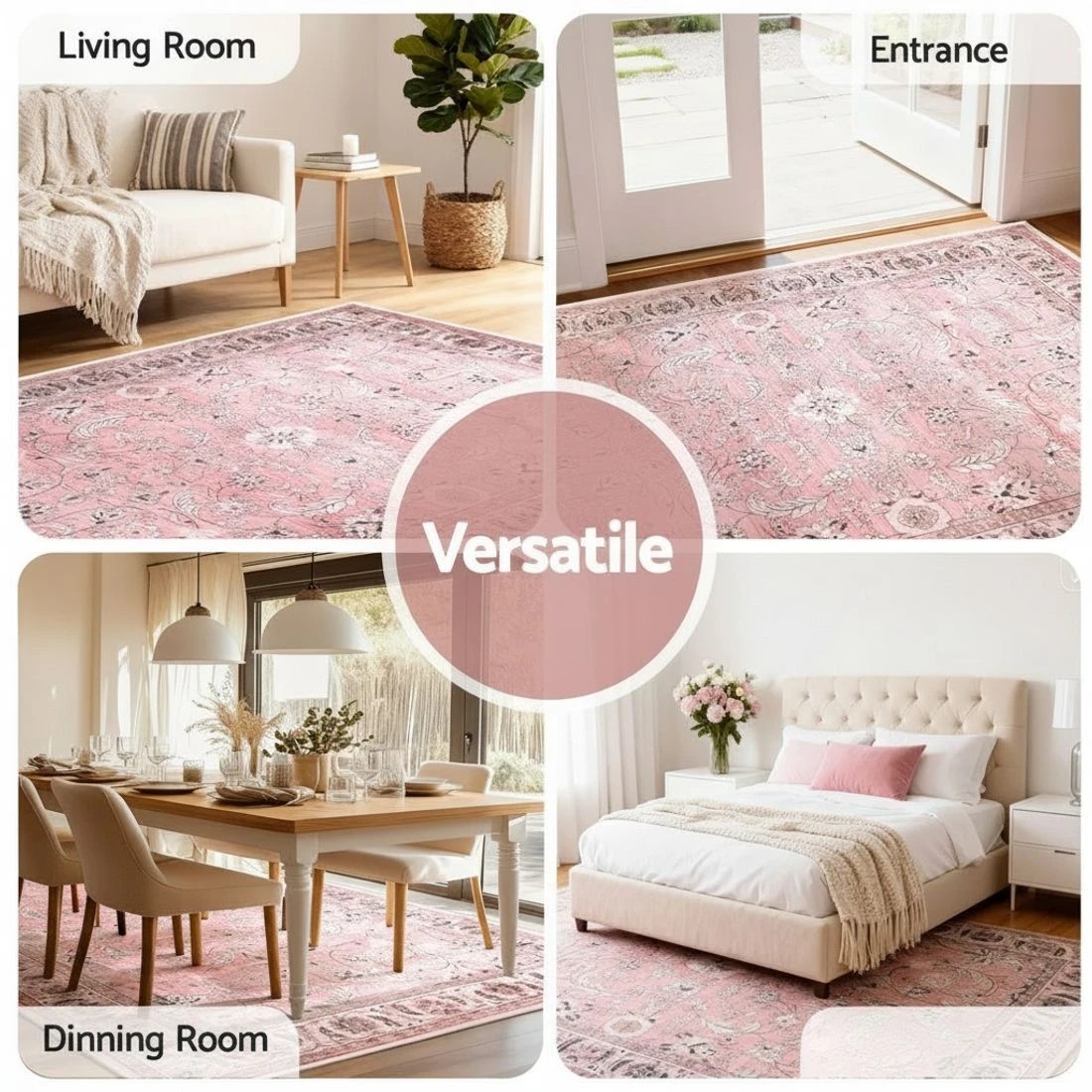 8 Artiss Floor Rug 200X290cm Large Washable Area Rug Vintage Living Room - Pink, 8 of 9