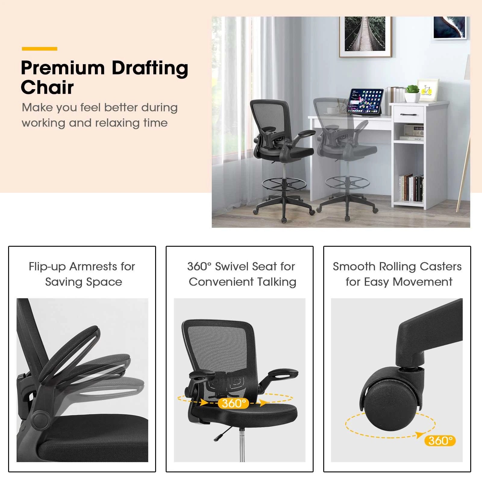 2 Costway Swivel Ergonomic Office Chair Mesh Drafting Chair Computer Chair, 2 of 7