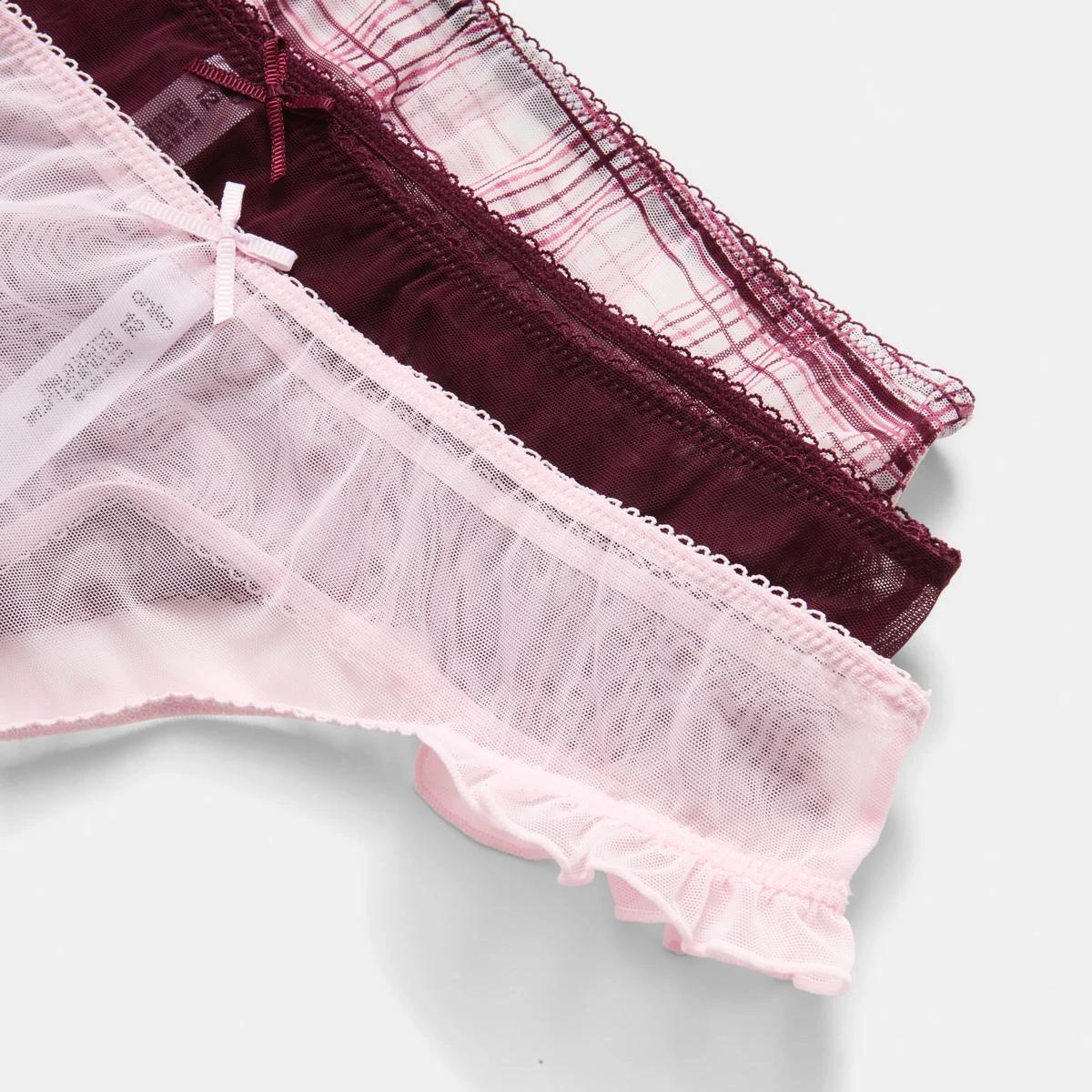 3 3 Pack Mesh G-String Briefs Burg Check, 3 of 10