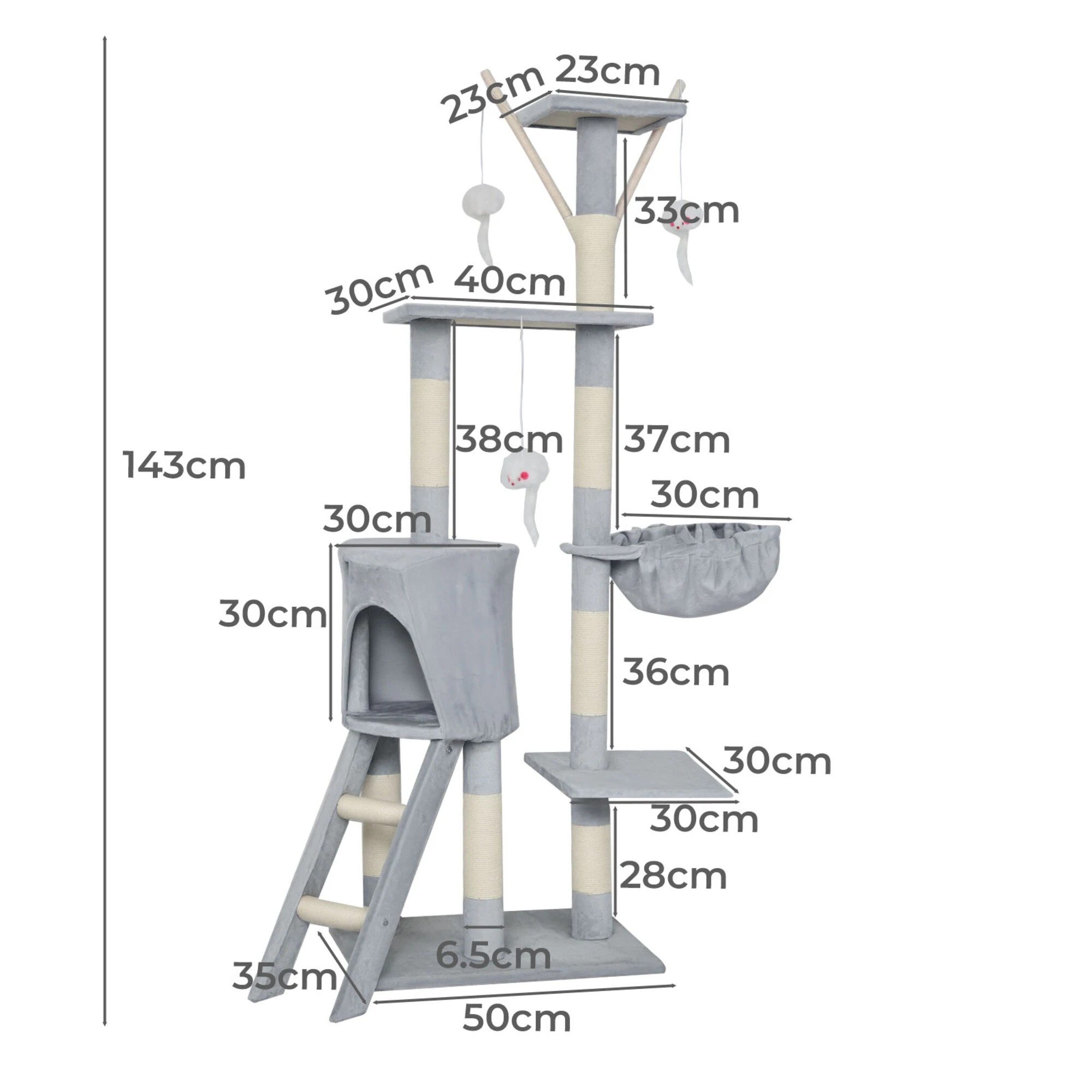 3 Pawz Cat Tree Scratching Post  143cm - Grey, 3 of 9