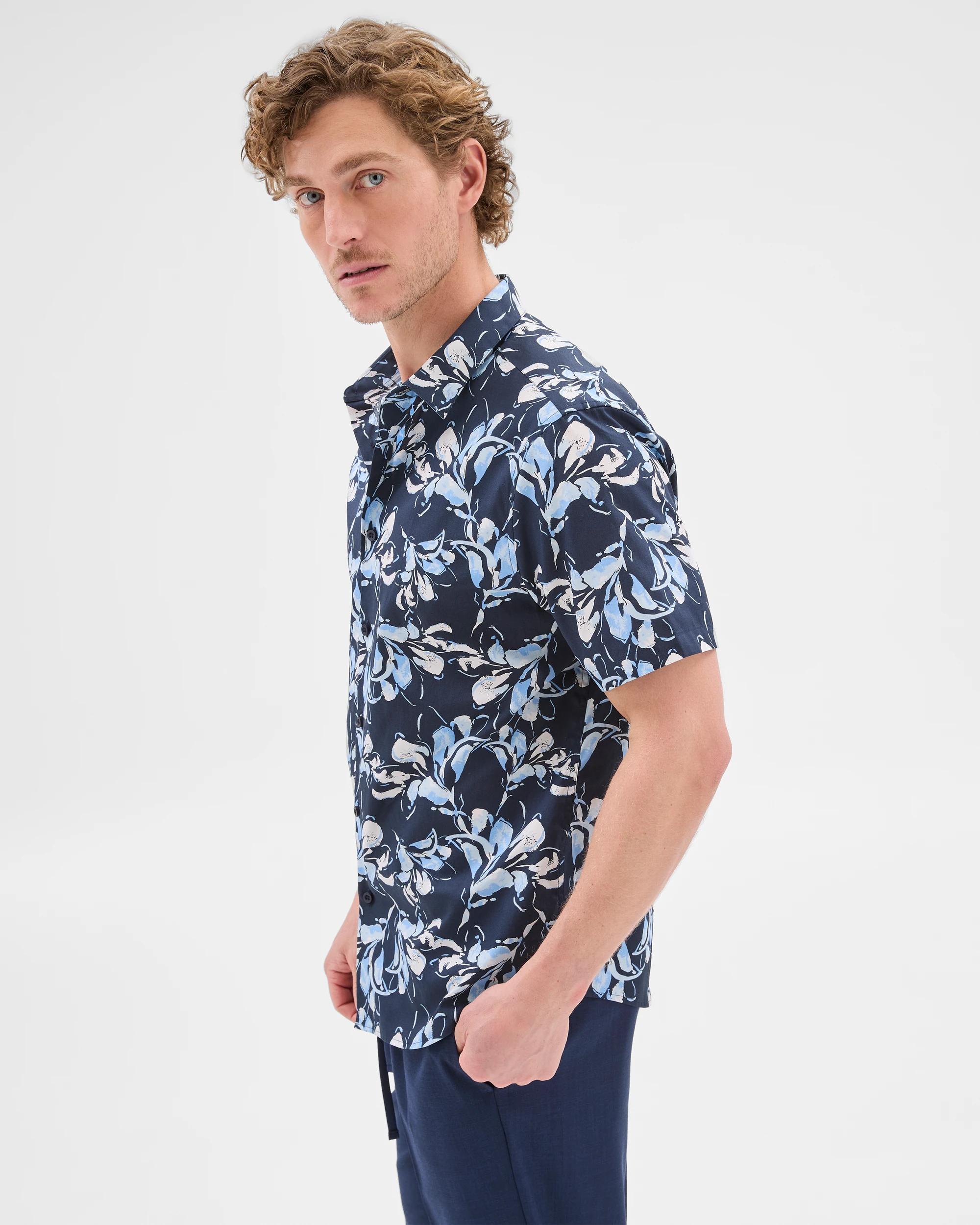 3 Australian Cotton Short Sleeve Shirt - Preview FLORAL NAVY, 3 of 5