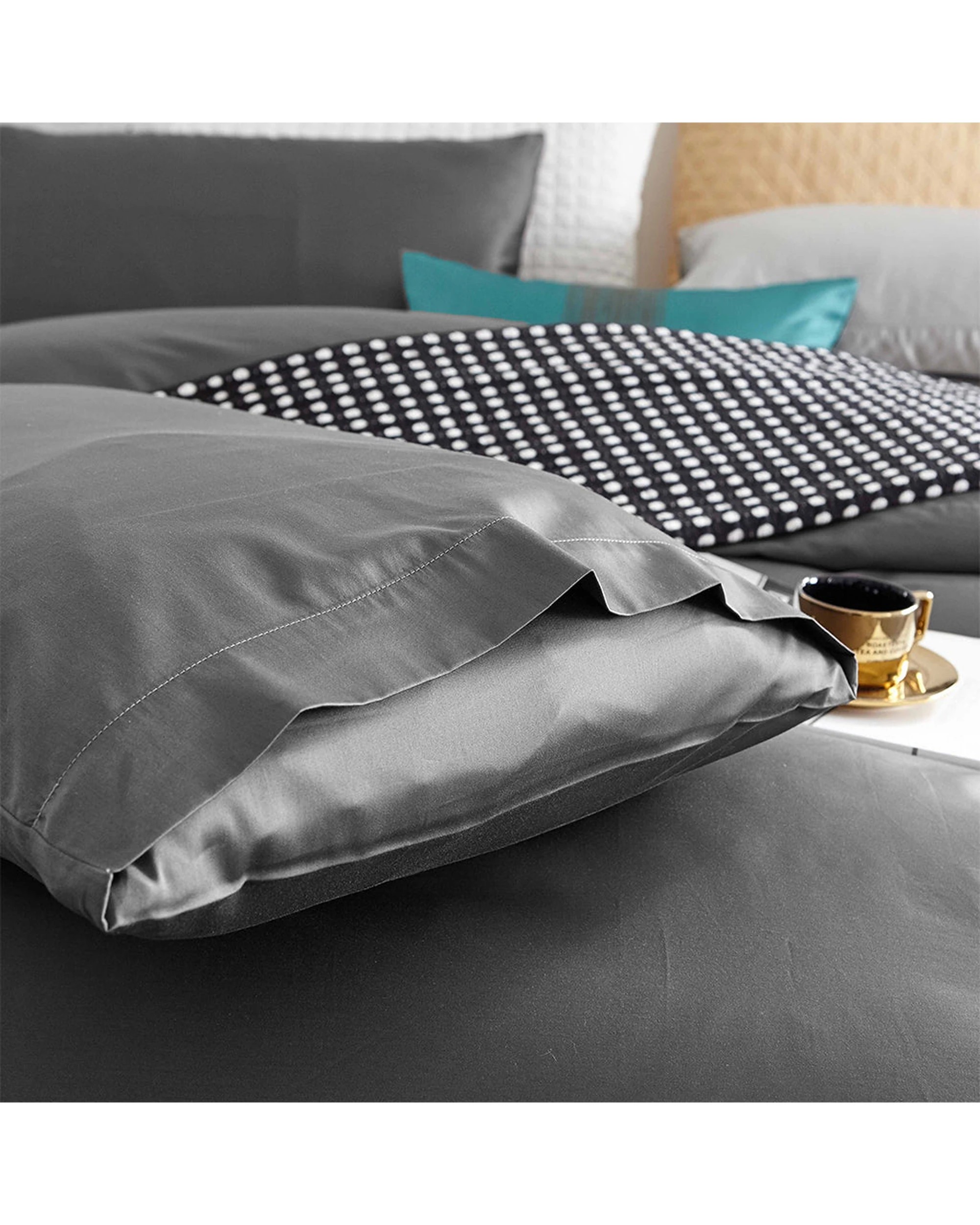4 Cotton More 100% Cotton 650TC Quilt Cover Set Queen Steel - Grey, 4 of 7