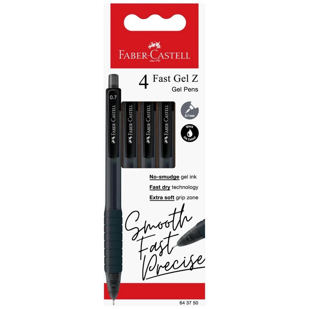 1 Faber Castell Fast Gel Z Pen 0.7mm Black 4 Pack, 1 of 3