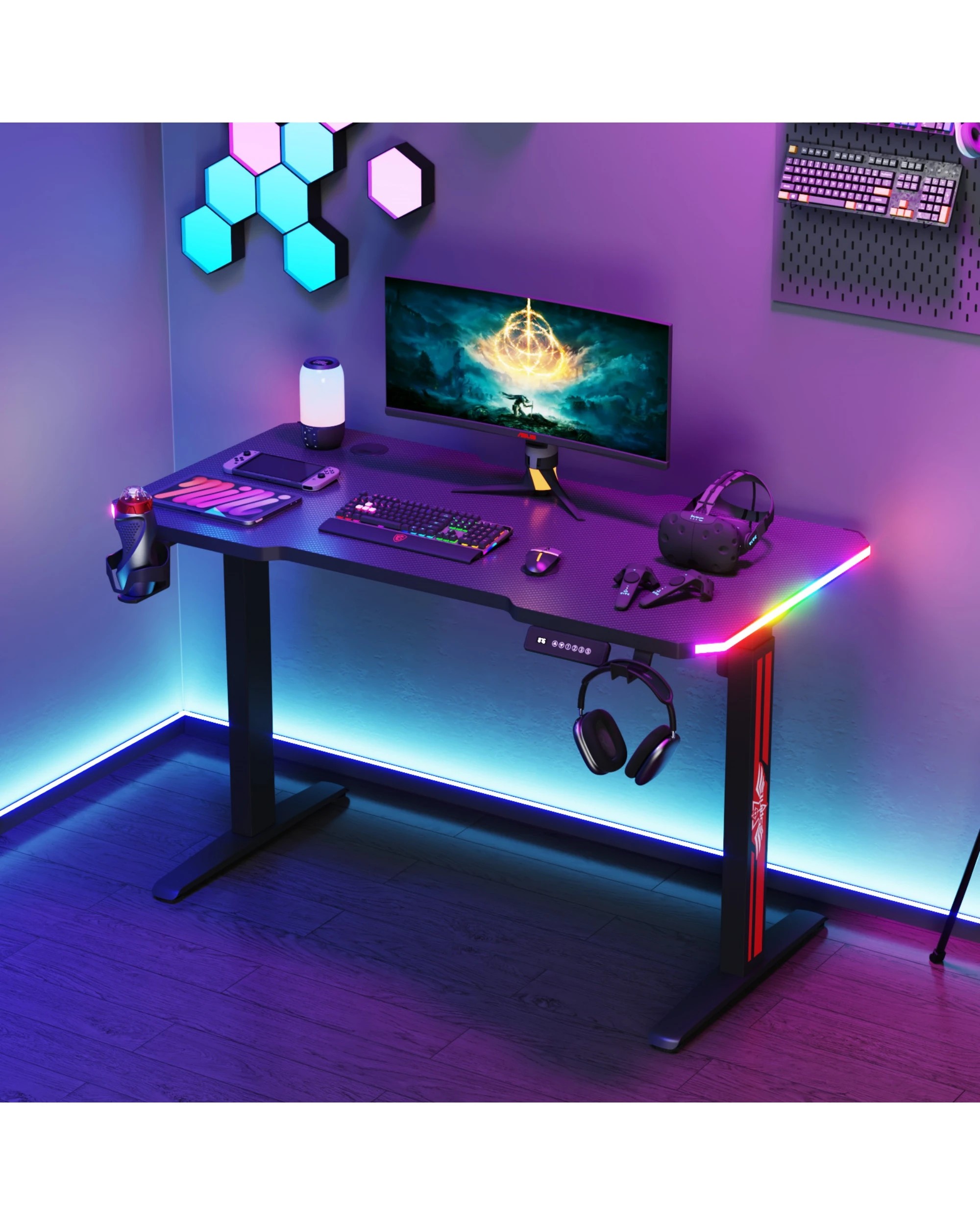 4 Advwin Electric Standing Gaming Desk Rgb Led Height Adjustable - Black, 4 of 5