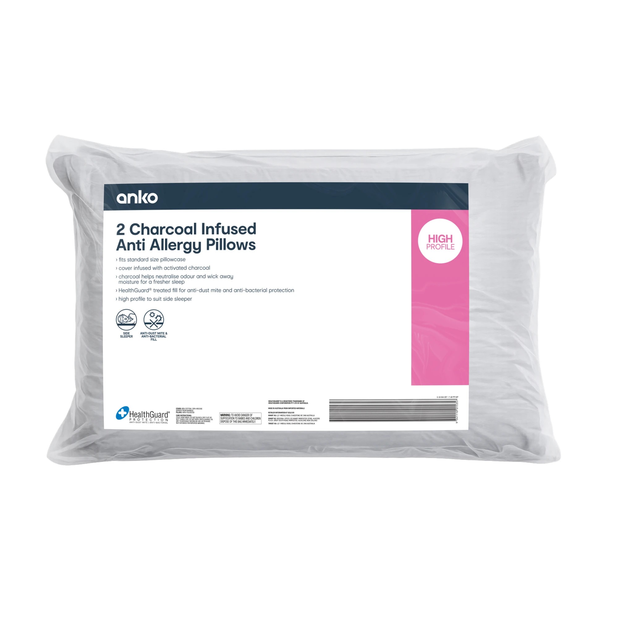 1 2 Pack Charcoal Infused Anti Allergy Pillows, 1 of 6