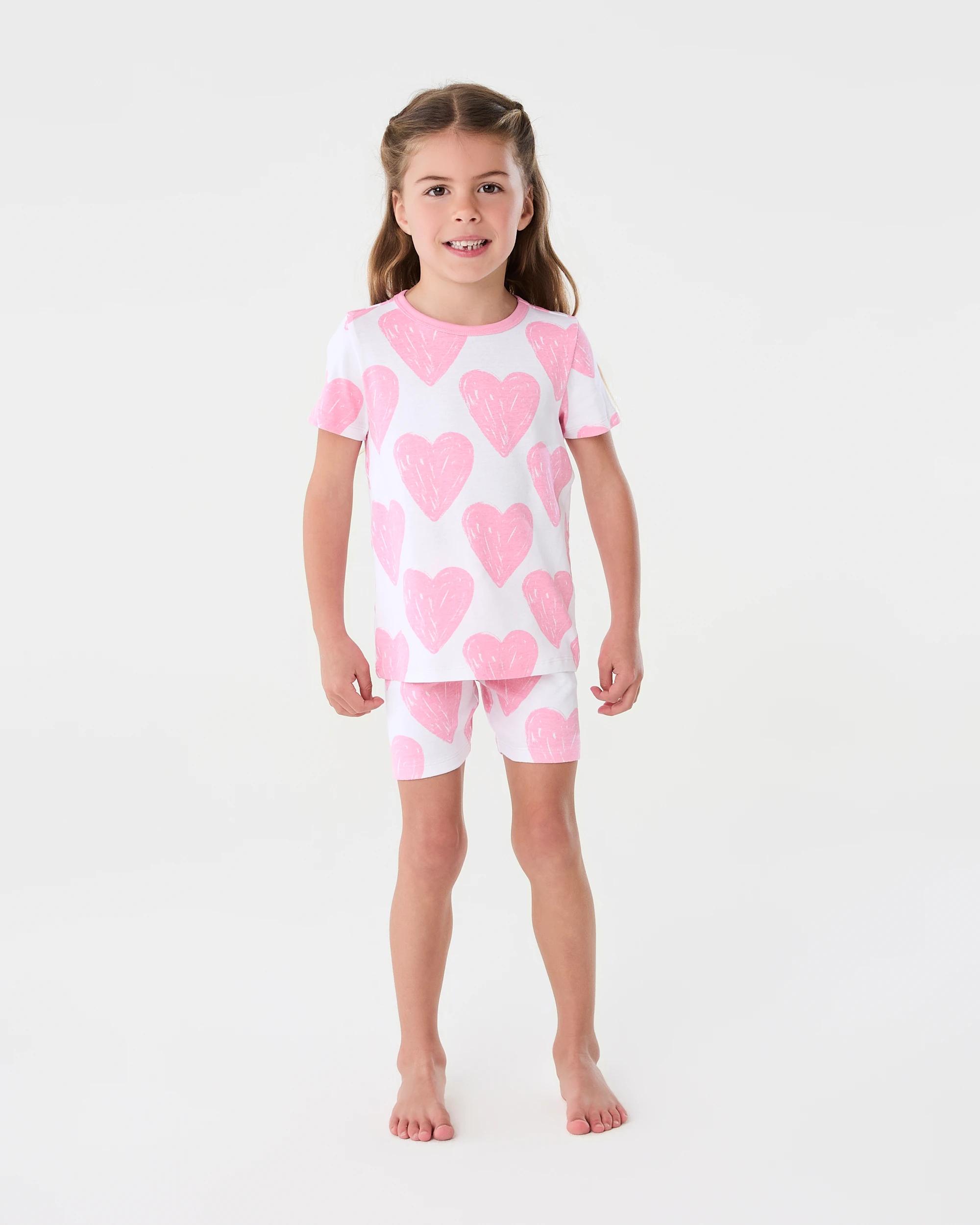 7 Short Sleeve Ribbed Pyjama Set Wht Heart, 7 of 9