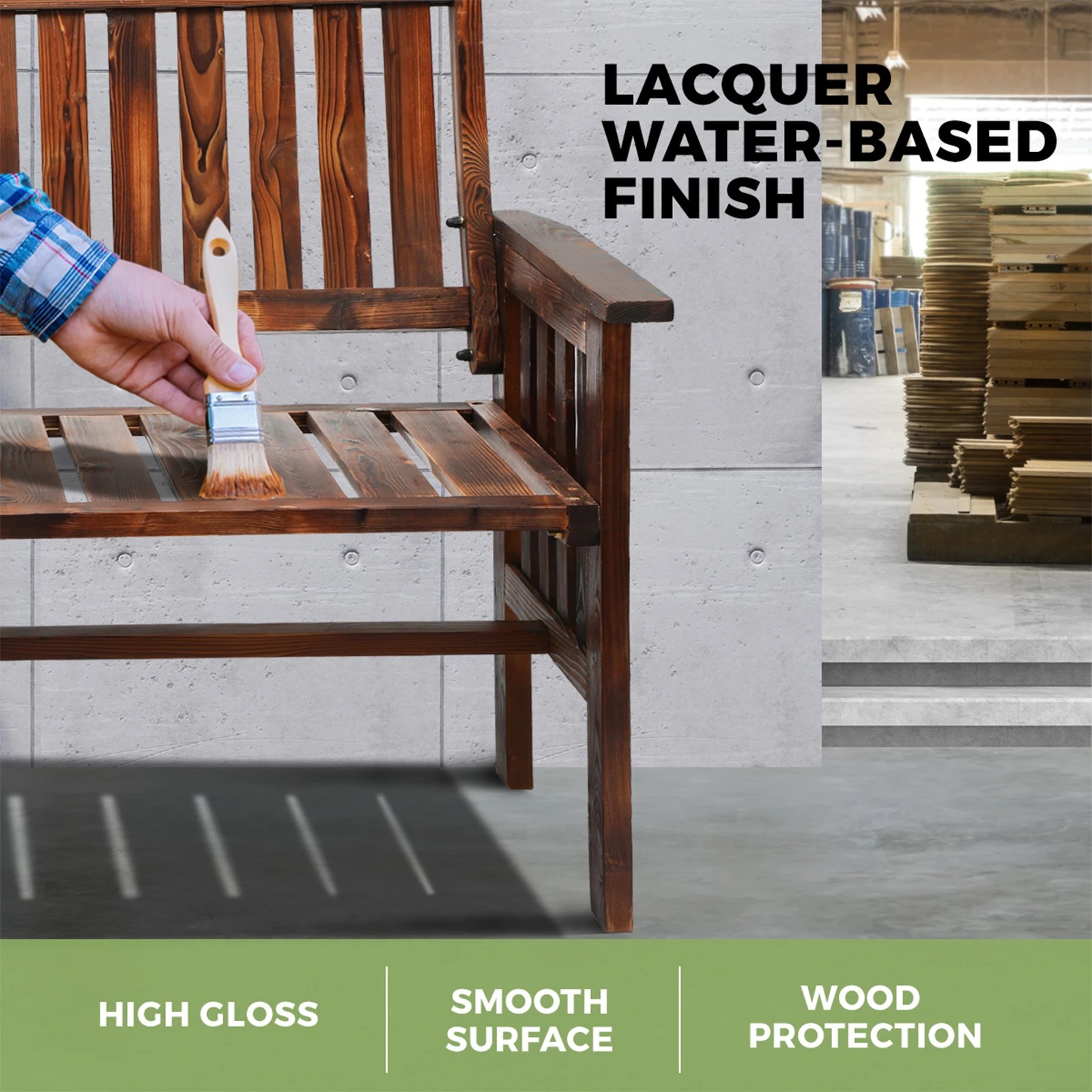 6 Livsip Garden Bench Wooden Outdoor Table & Chair Set - Charcoal, 6 of 10