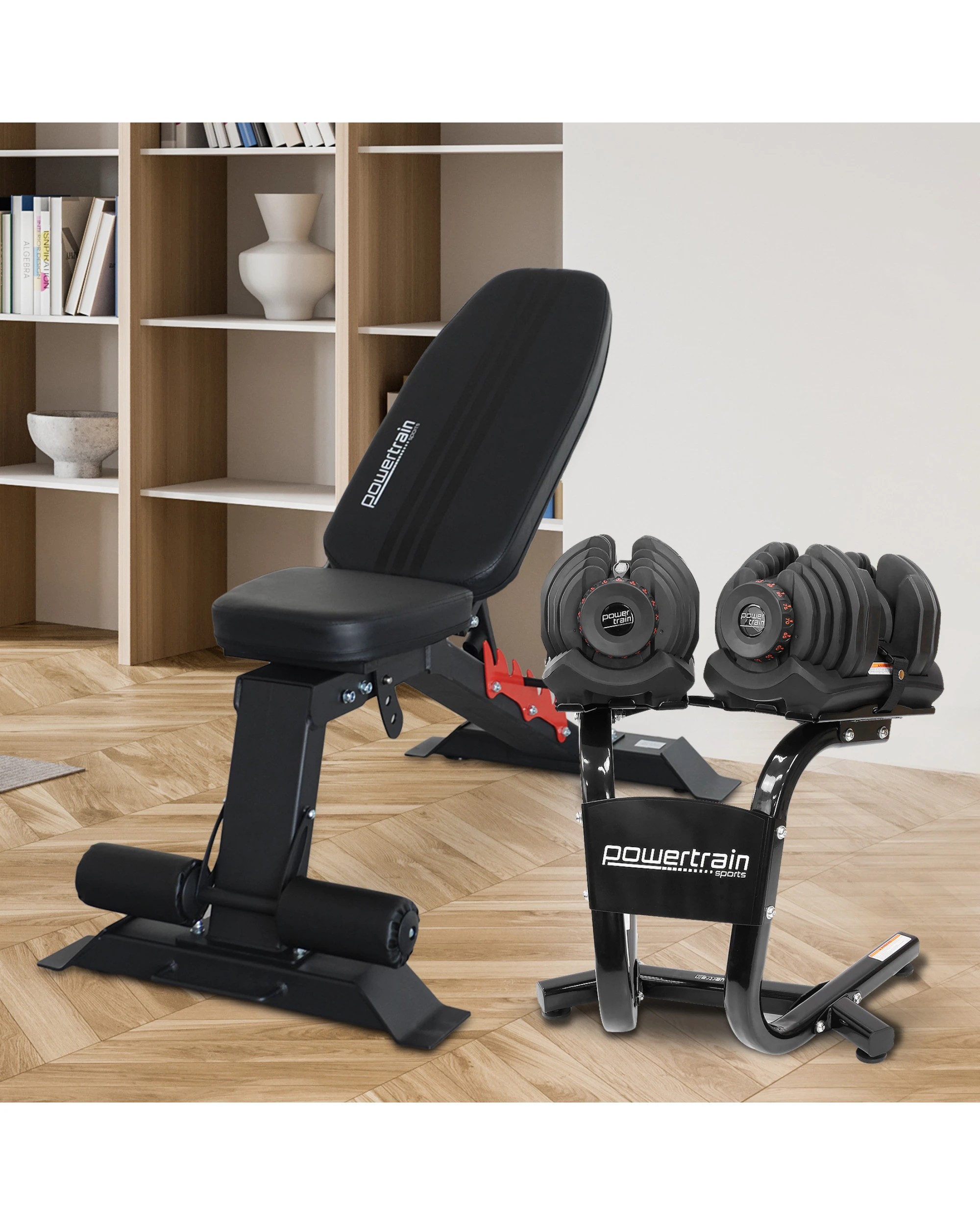 5 Powertrain 80KG Adjustable Dumbbell Set and Stand with Heavy-Duty FID Bench - Black, 5 of 10