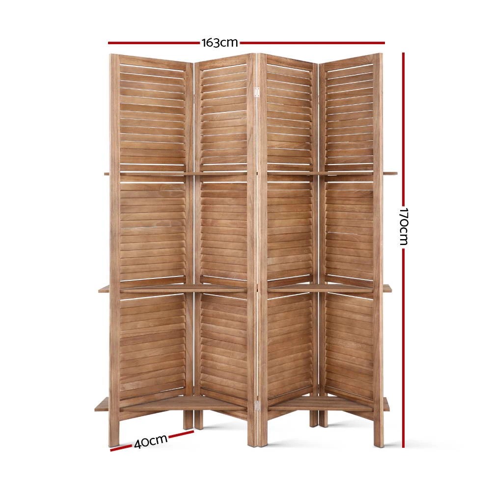 2 Artiss 4 Panel Room Divider Screen 163x170cm Shelf Oak - Brown, 2 of 8