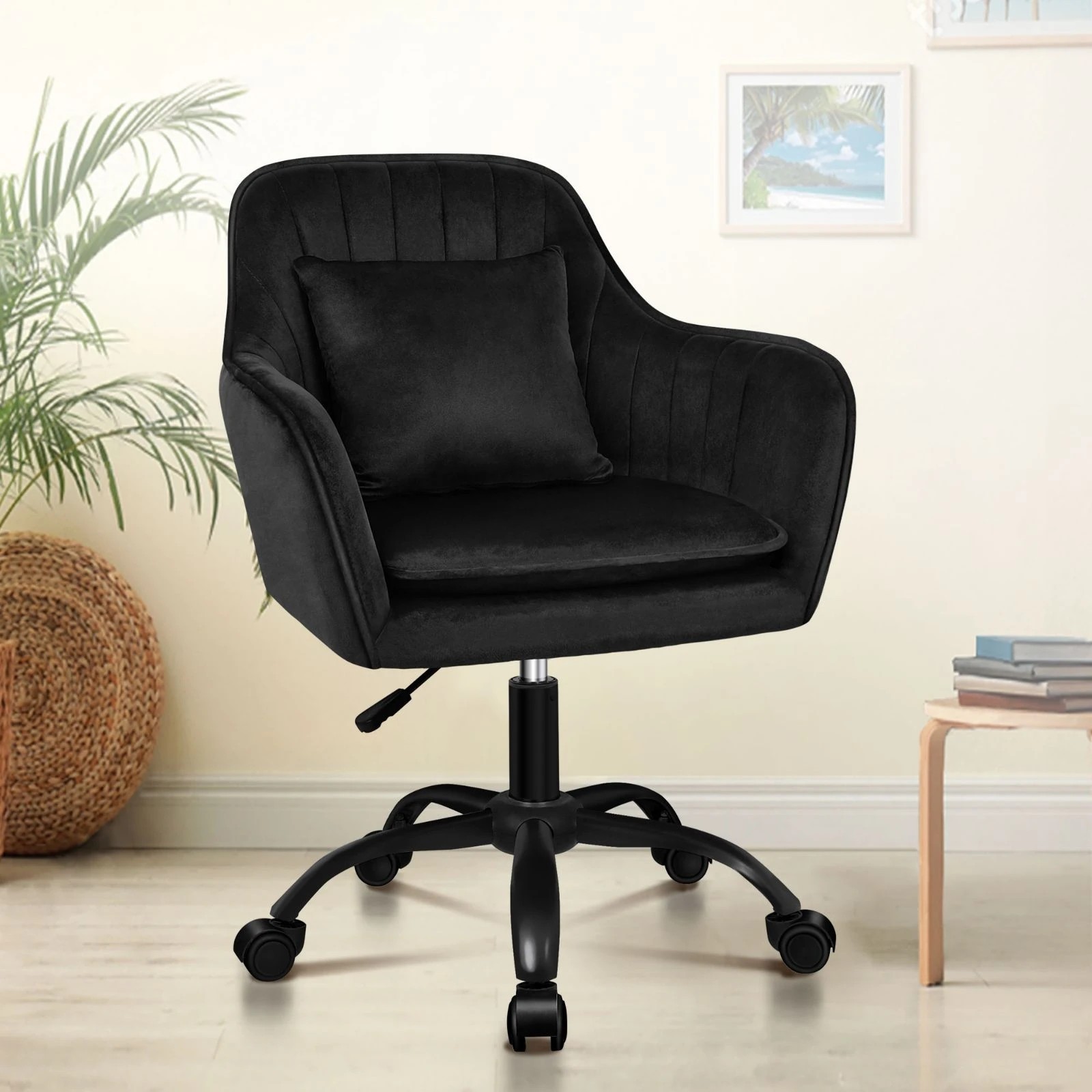 8 Alfordson Velvet Office Chair Fabric Armchair Computer Swivel Adult Kids - Black, 8 of 10