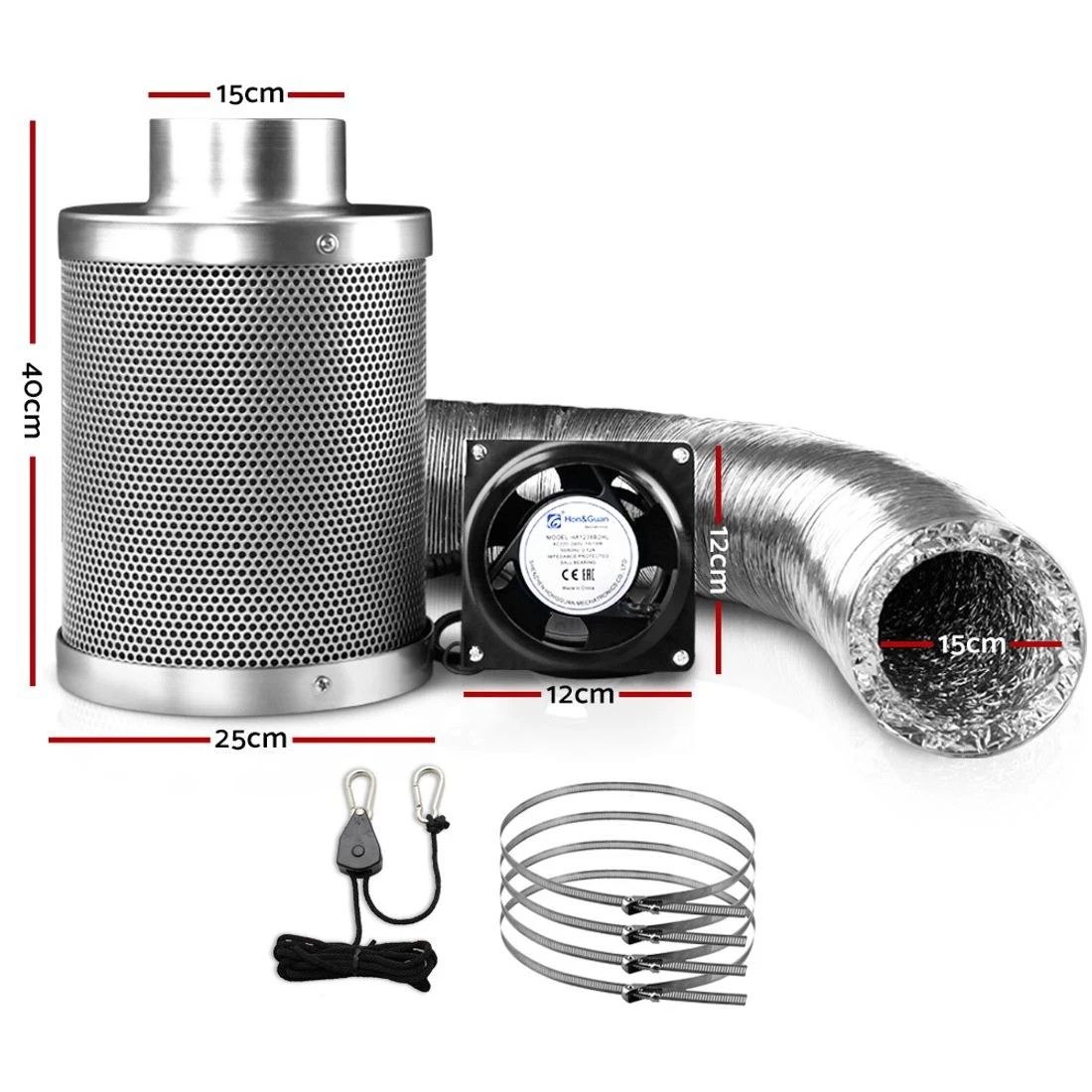 2 Green Fingers 6"Ventilation Kit Fan Hydroponics Grow Tent Kit Carbon Filter Duct - Silver, 2 of 9