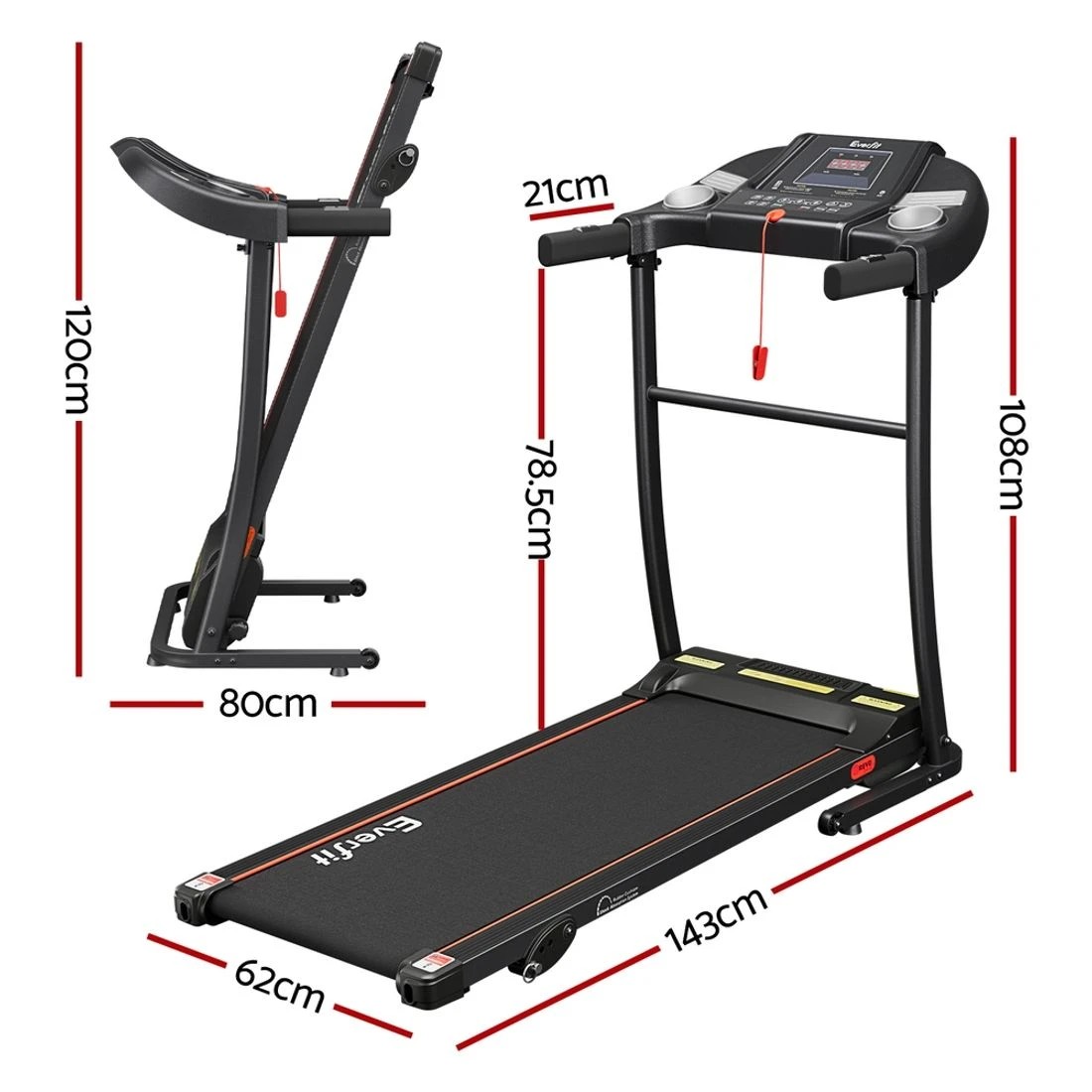 2 Everfit Treadmill Electric Home Gym Fitness Exercise Equipment Incline 400mm - Black, 2 of 6