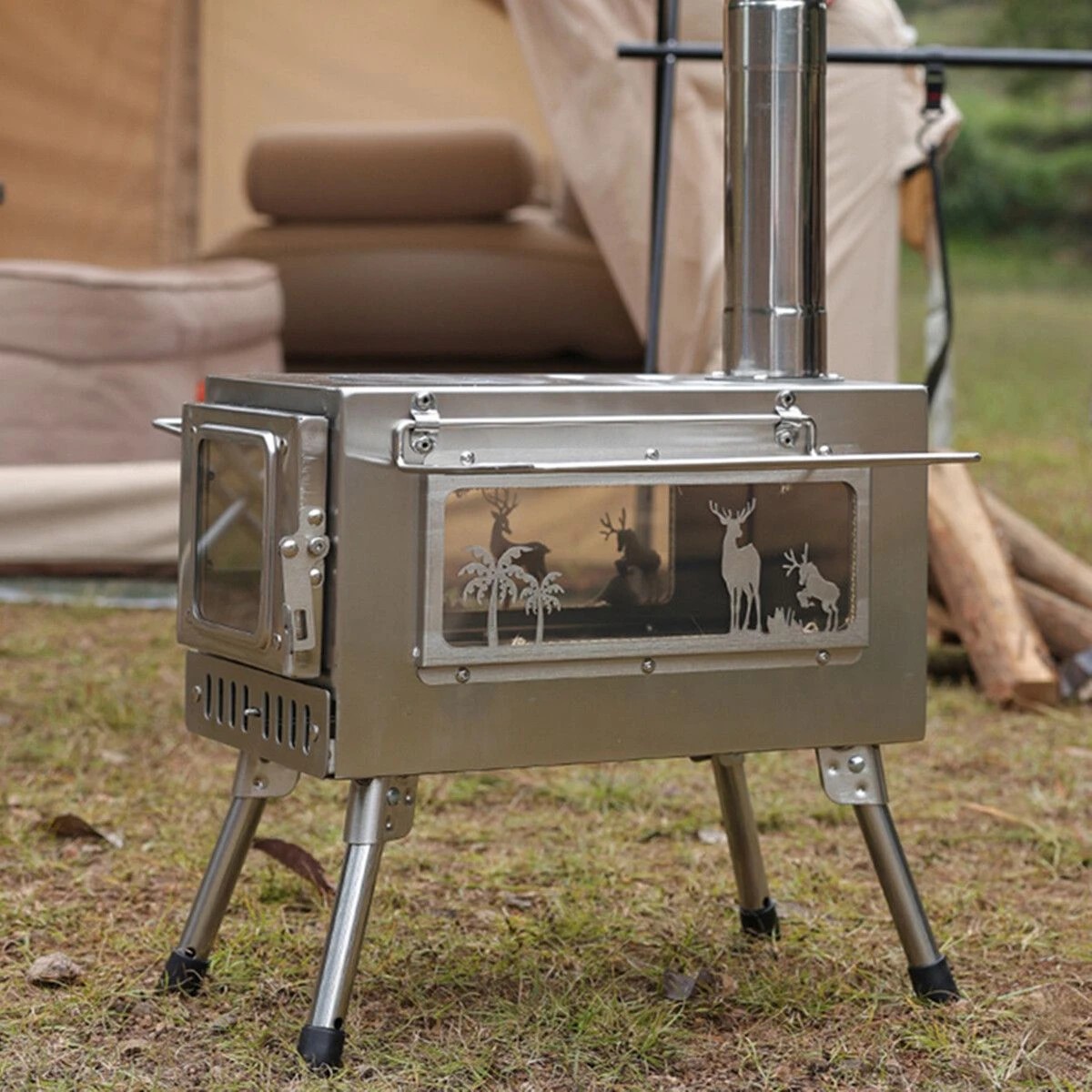 2 Ausway Portable Stainless Steel Camping Tent Stove Multifunctional Wood Burner, 2 of 8