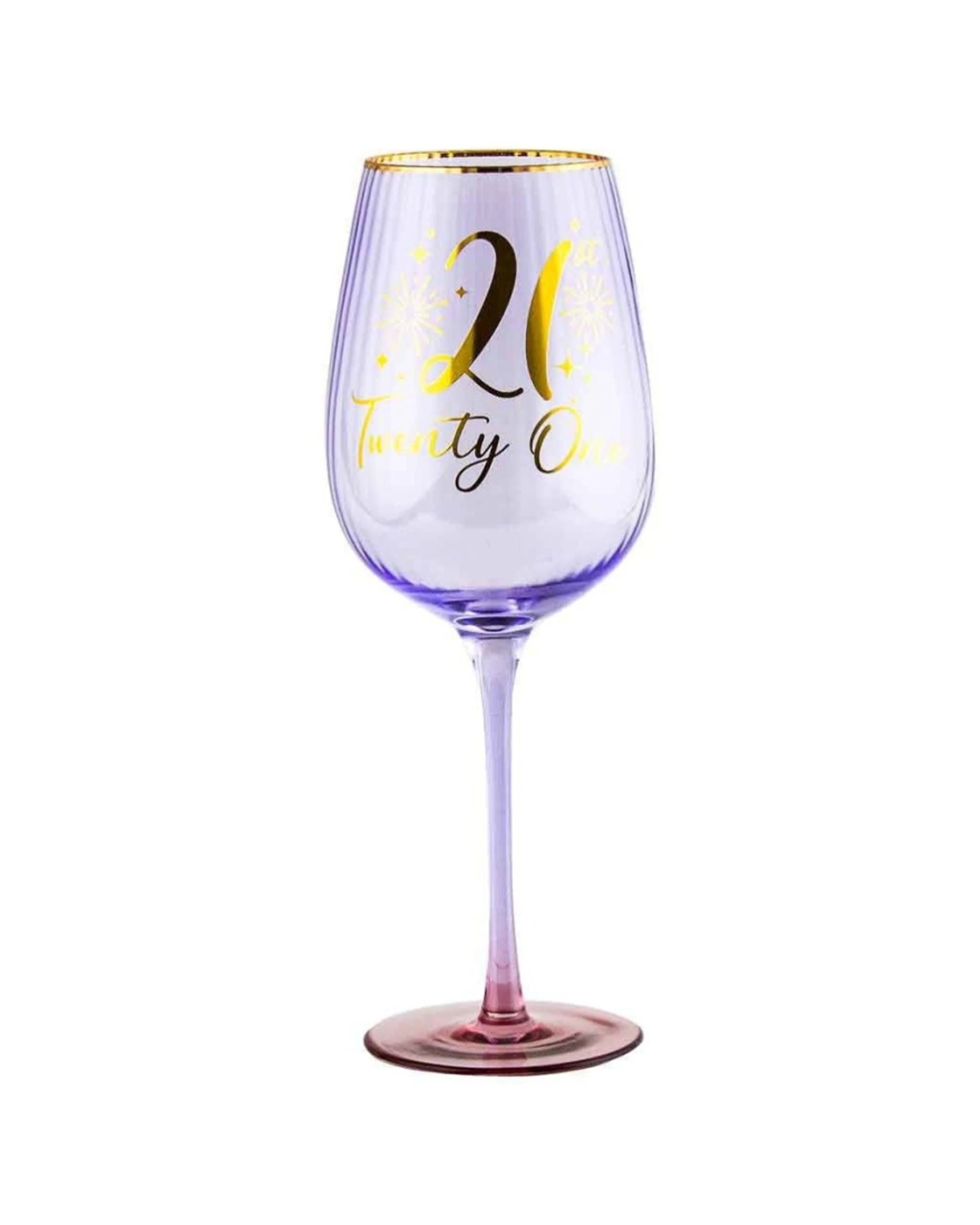 1 LMD Fluted Wine Drinking Glass Happy 21st Birthday - Purple, 1 of 1