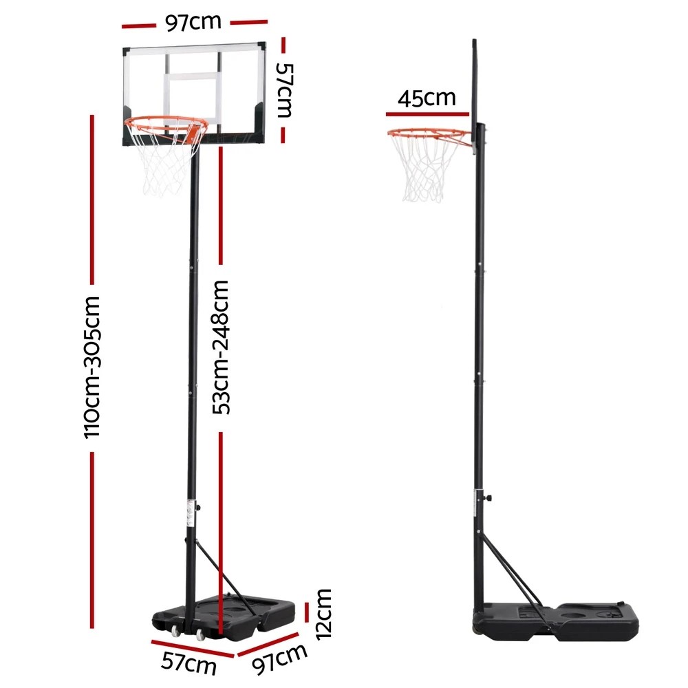 2 Everfit 3.05M Basketball Hoop Stand System Portable Height Adjustable w/ Knob - Multi, 2 of 6