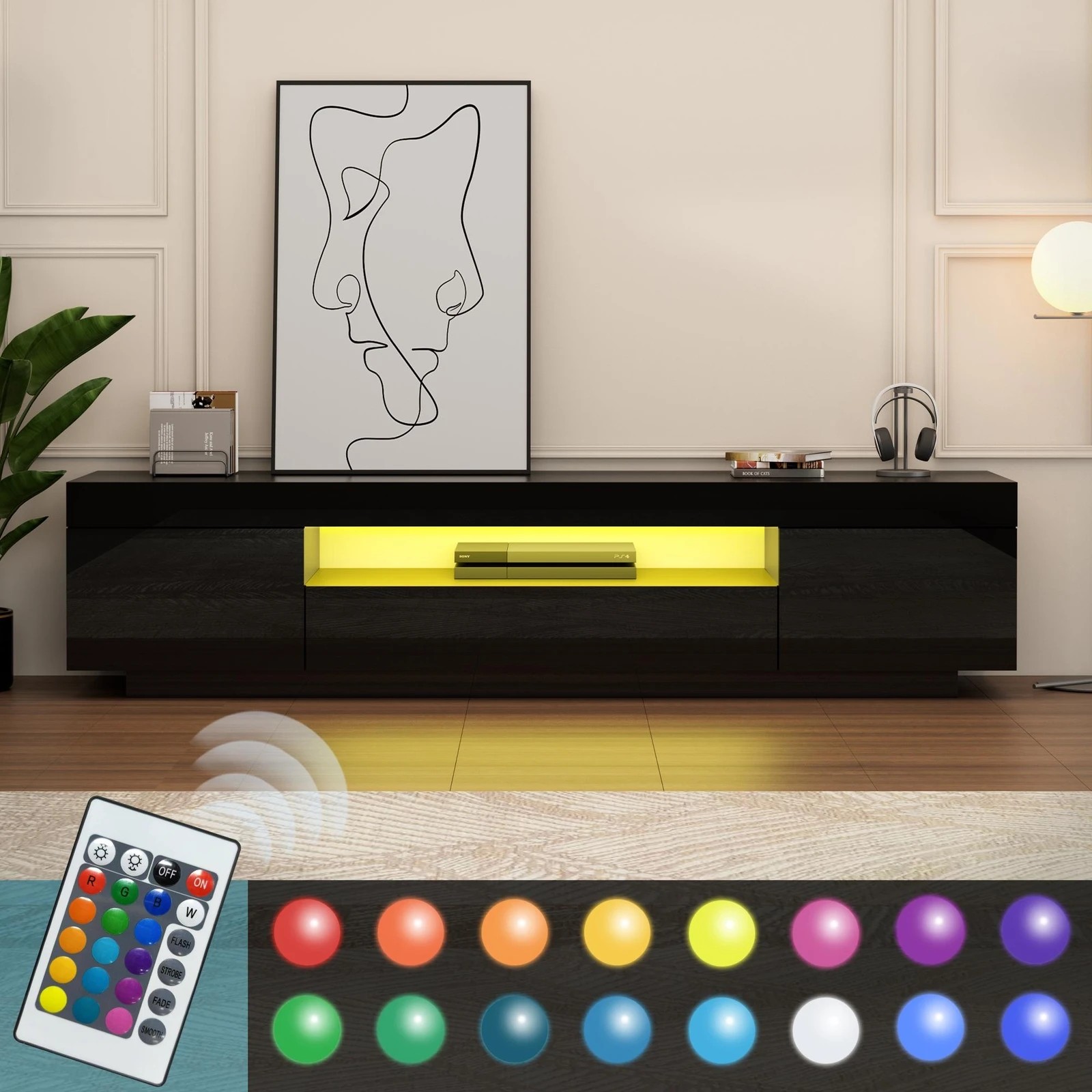 6 Alfordson Entertainment Unit 180cm TV Cabinet Stand LED Light Gloss - Black, 6 of 10