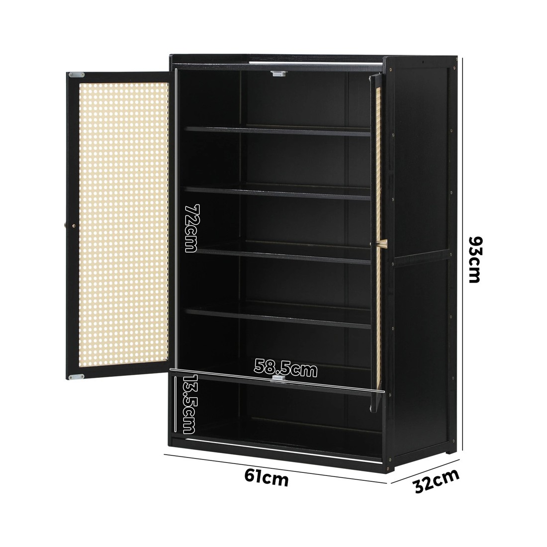 10 Oikiture Shoe Storage Cabinet Shoes Rack Organiser Shelf 2 Doors Rattan
 - Black, 10 of 10