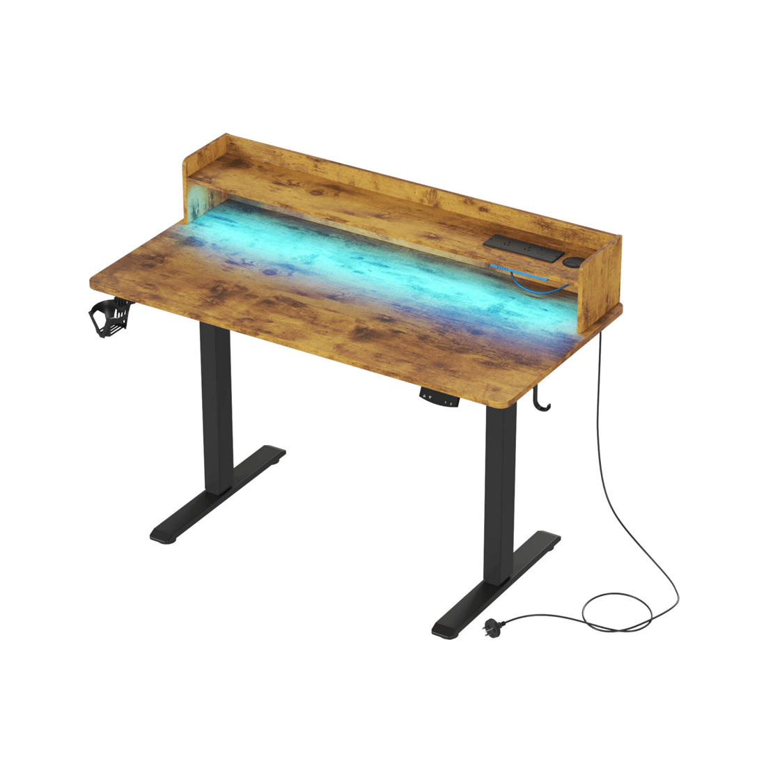 1 Advwin Led Rgb Light Electric Standing Desk With Power Outlets & Monitor Stand 120cm
 - Brown, 1 of 9