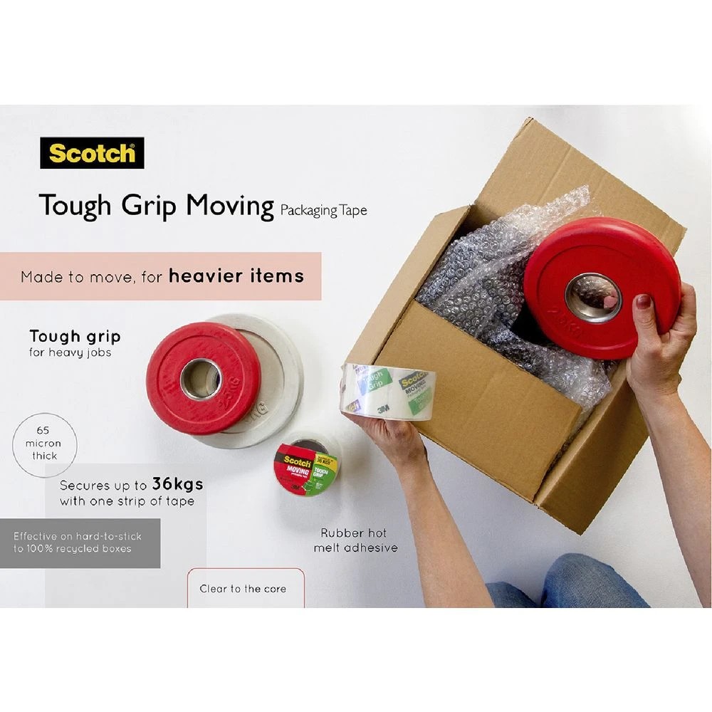 3 Scotch Tough Grip Moving Tape 48mm x 50m Clear 6 Pack, 3 of 3